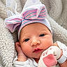 baby, newborn, infant, hat, bow, mittens, blanket, closeup, face, blue_eyes, cute, cozy, soft, clothing, portrait, sleepwear, child, resting, newborn_hospital, warm