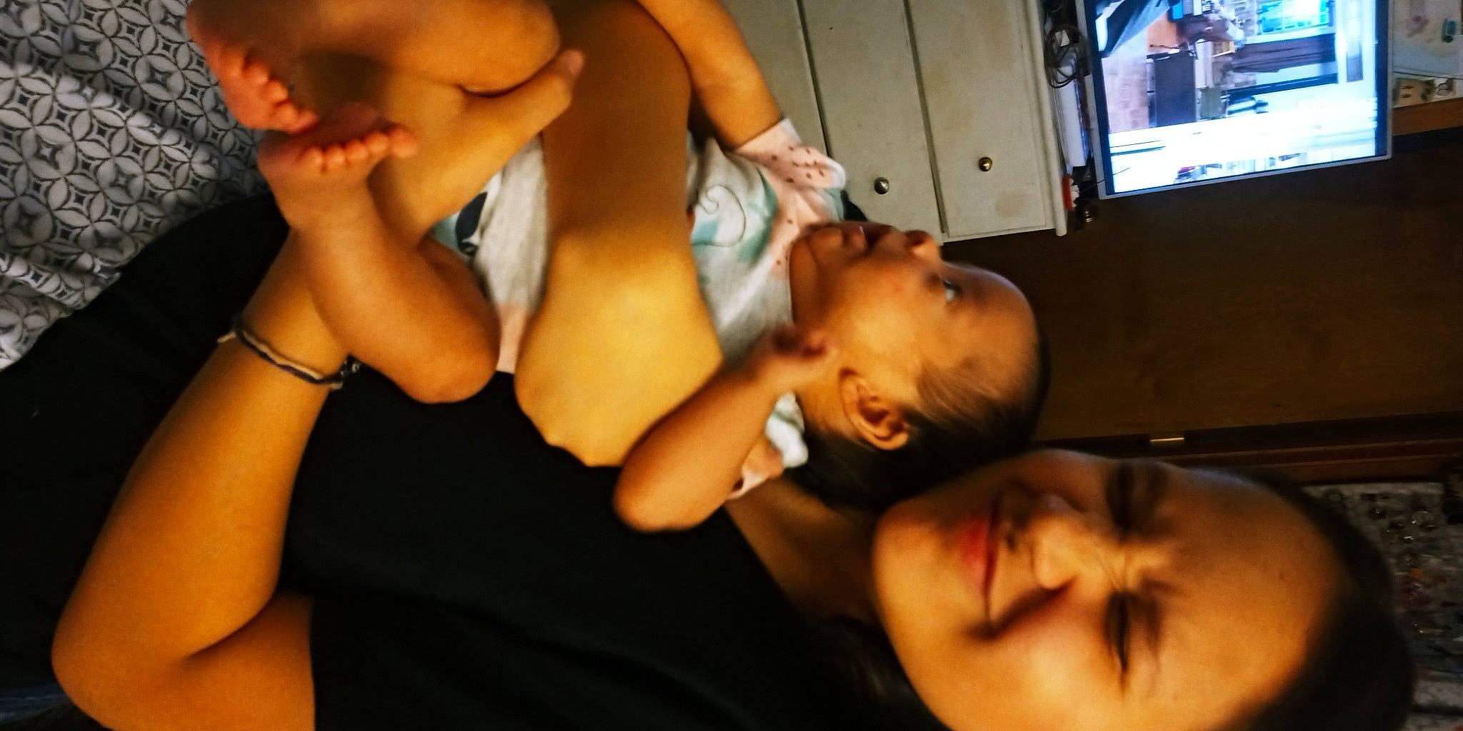 Elaina is registered to the contest to win money with this photo: abdomen, arm, barechested, black_hair, chest, fun, joy, mouth, muscle, neck, person