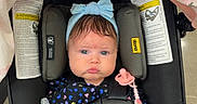 Zalayah is registered to the contest to win money with this photo: baby, car_seat, blue_eyes, headband, pacifier, bottle, blanket, onesie, heart_pattern, infant, child, sitting, baby_clothing, baby_accessory, feeding_bottle, car_seat_harness, pink, blue, cute, indoor