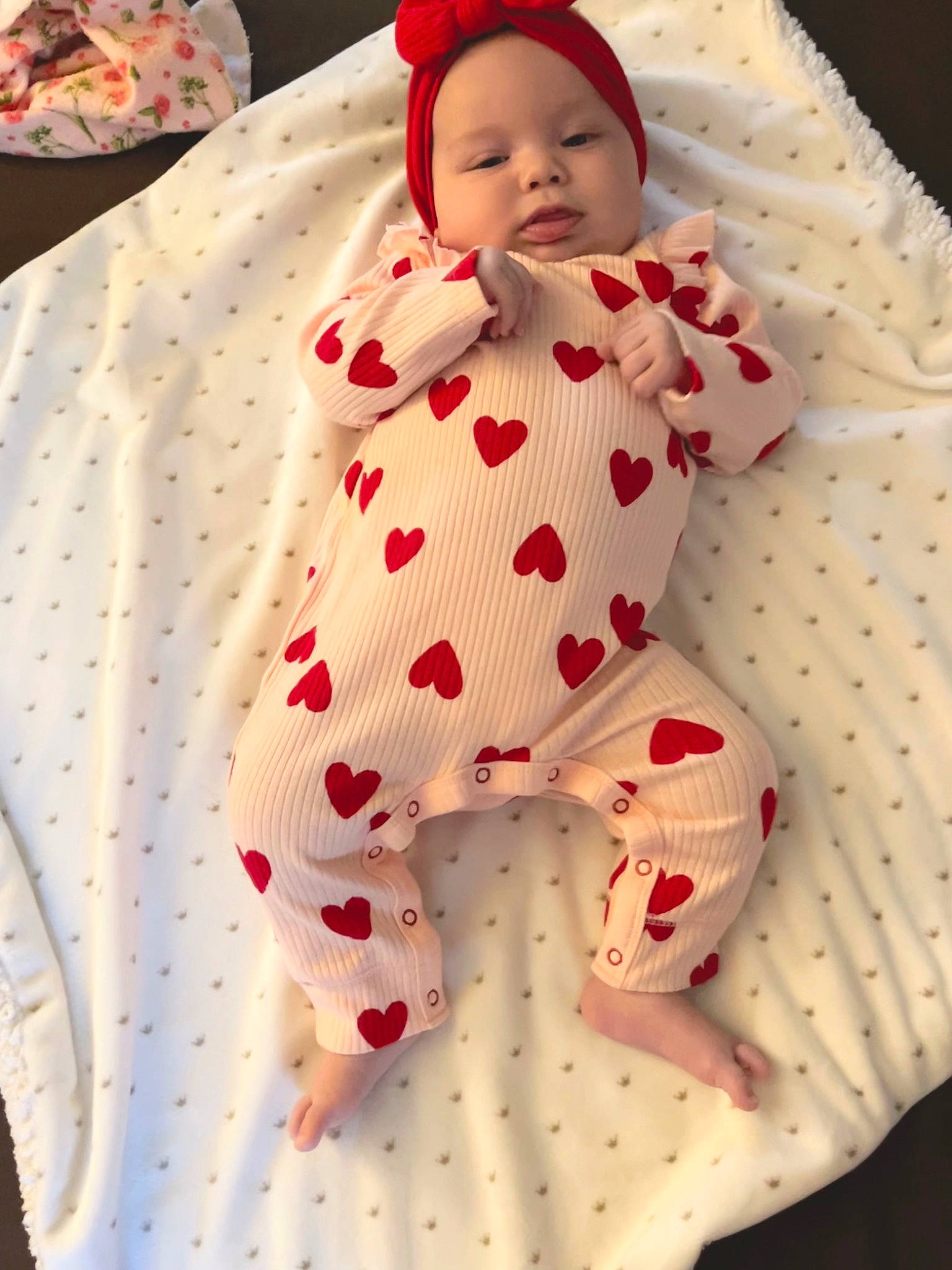 Bellamy joined the competition — help win amazing prizes! baby, baby_toddler_clothing, bed_sheet, bedding, carmine, design, doll, dress, head, headwear, linens, one_piece_garment, pattern, peach, person, pink, sleeve, stuffed_toy, textile, toddler