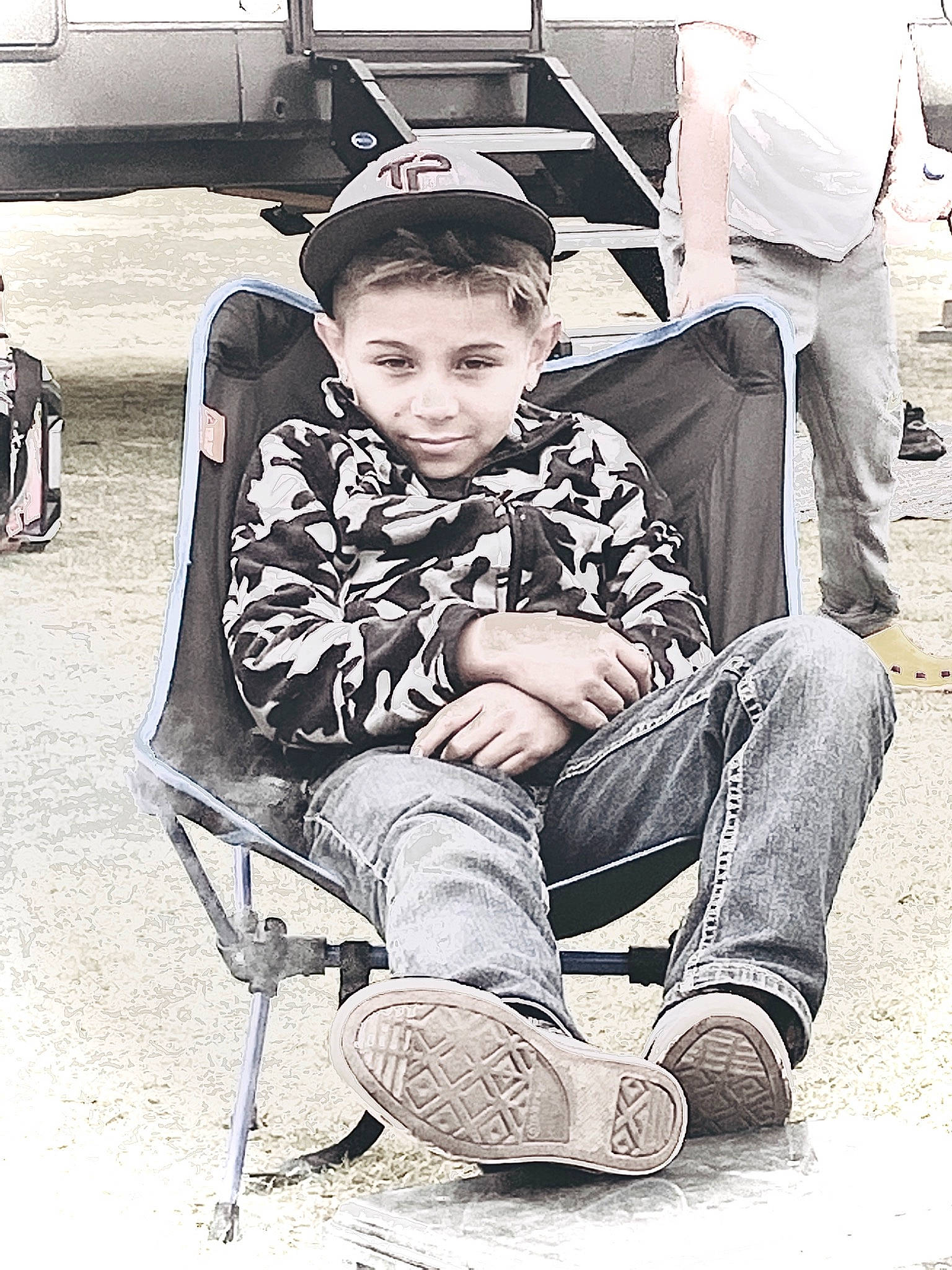 Davien joined the competition — help win amazing prizes! baseball_cap, black_and_white, cap, chair, child, cool, eyewear, hairstyle, hat, monochrome, monochrome_photography, person, public_space, shoe, sitting, sneakers, stock_photography, street, street_fashion, style