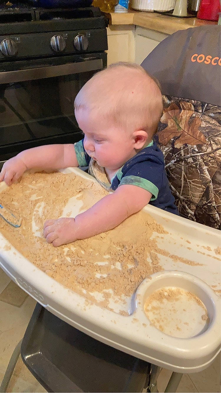 Korbyn joined the competition — help win amazing prizes! baby, child, comfort_food, cooking, cuisine, dish, dishware, flooring, food, home_appliance, ingredient, kitchen_appliance, meal, mixture, person, powder, recipe, serveware, tableware, toddler