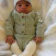 Jesly joined the competition — help win amazing prizes! baby, infant, knitted_hat, white_hat, cozy, soft_blanket, plush, knitted_sweater, knitted_pants, warm_clothing, indoors, cute, child, sitting, small_hands, baby_fashion, comfort, relaxed, portrait, adorable