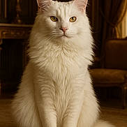 Bastos a rejoint le concours — aidez-le/la à gagner de superbes lots ! alert, animal, antique, calm, carpet, cat, curtains, feline, fluffy, furniture, golden, indoor, long_hair, luxury, maine_coon, pet, portrait, sitting, vintage, white_cat