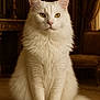 cat, maine_coon, white_cat, fluffy, sitting, indoor, pet, animal, feline, portrait, luxury, vintage, antique, golden, curtains, carpet, furniture, calm, alert, long_hair
