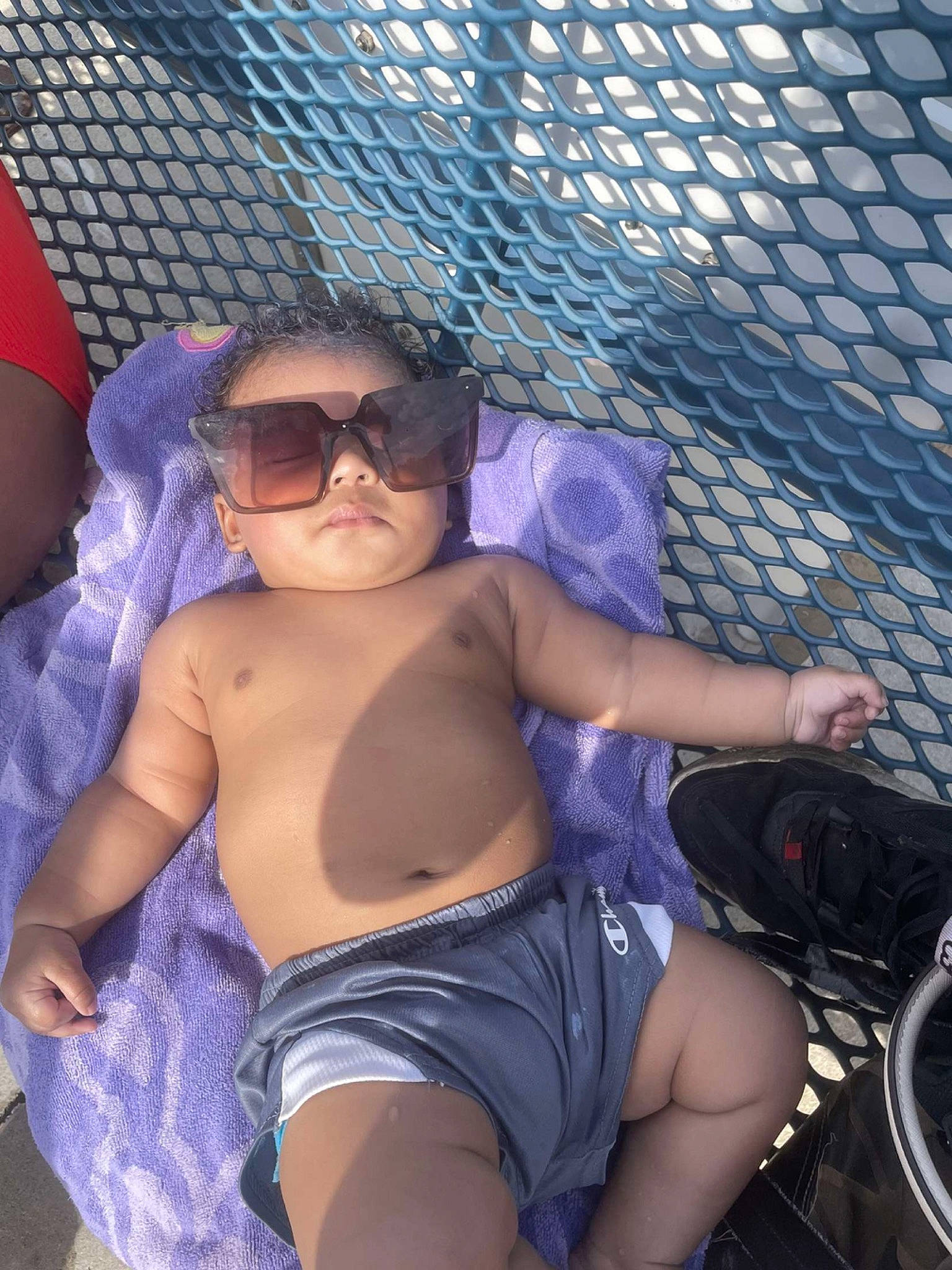 Elias joined the competition — help win amazing prizes! chest, cool, eyewear, glasses, goggles, hairstyle, head, headgear, headwear, human_body, leg, leisure, mouth, muscle, person, pink, purple, shorts, sunglasses, thigh