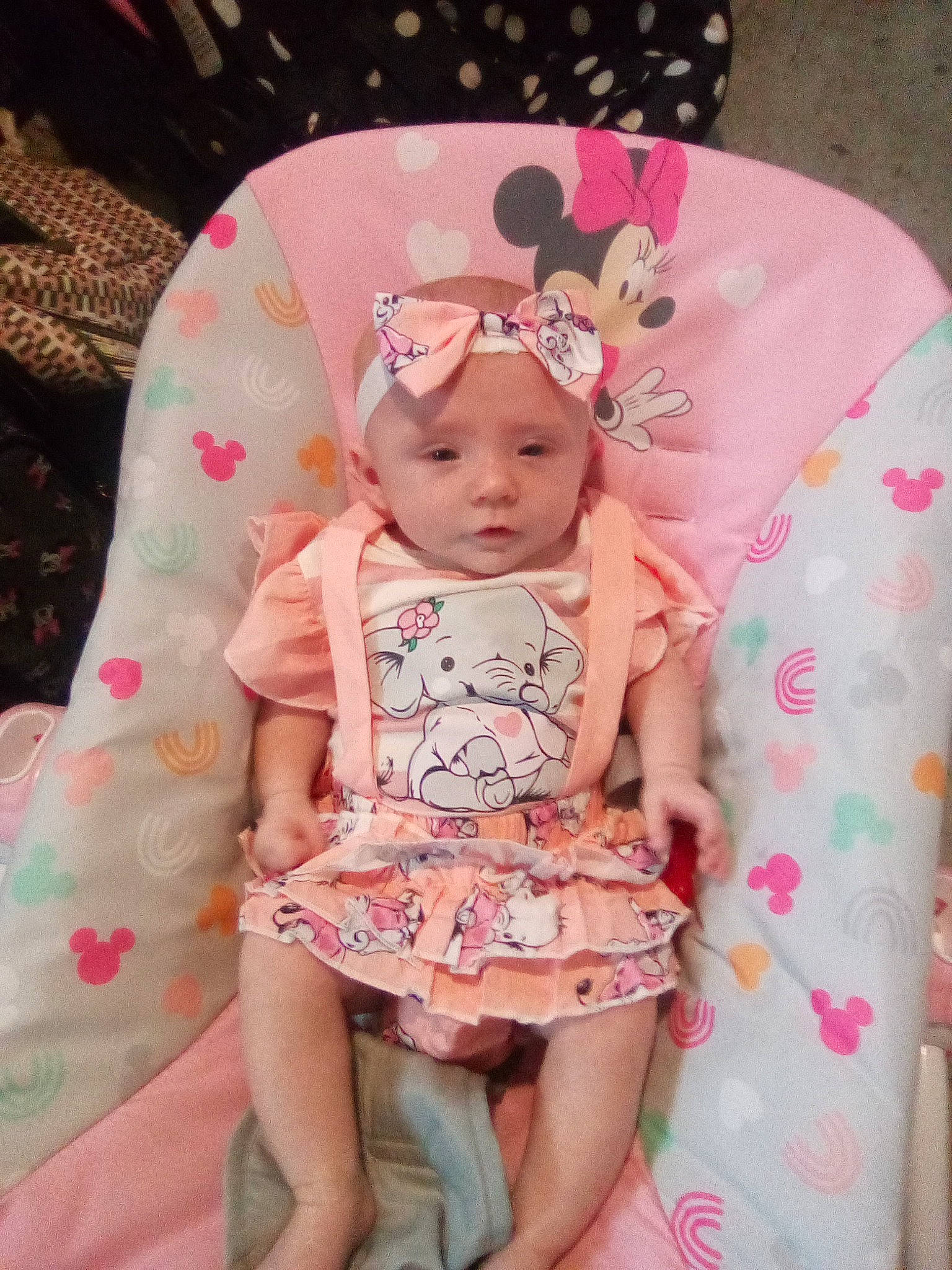 Izabel joined the competition — help win amazing prizes! baby, baby_toddler_clothing, beauty, chair, cheek, child, comfort, dress, eye, fashion_accessory, hand, headwear, linens, pattern, peach, person, pink, product, skin, sleeve