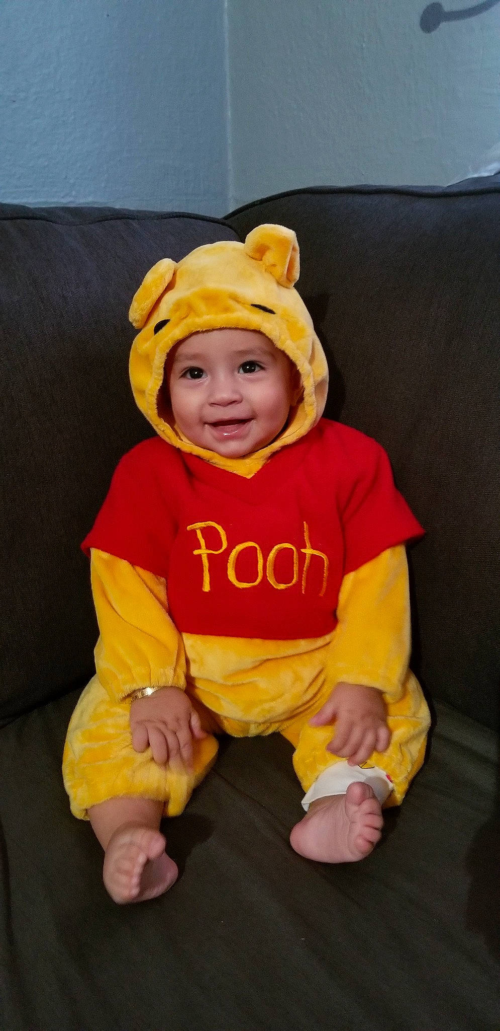 Juanito joined the competition — help win amazing prizes! child, costume, halloween, headgear, headwear, infant, joy, person, product, smile, toddler, toy, yellow