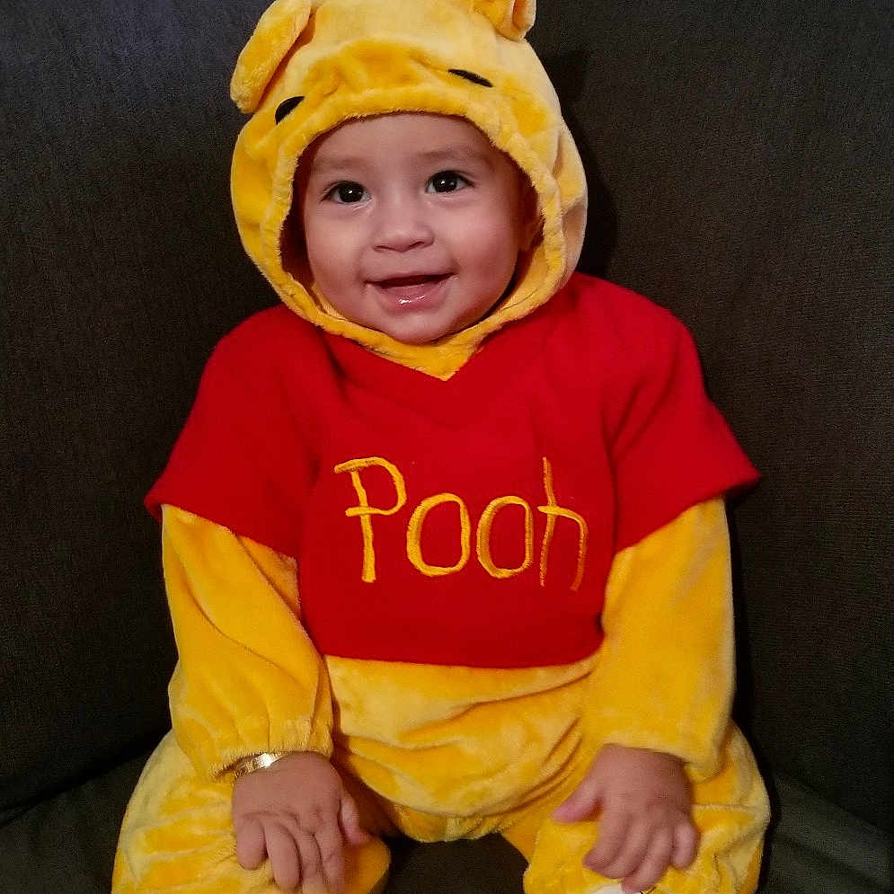 Juanito joined the competition — help win amazing prizes! child, costume, halloween, headgear, headwear, infant, joy, person, product, smile, toddler, toy, yellow