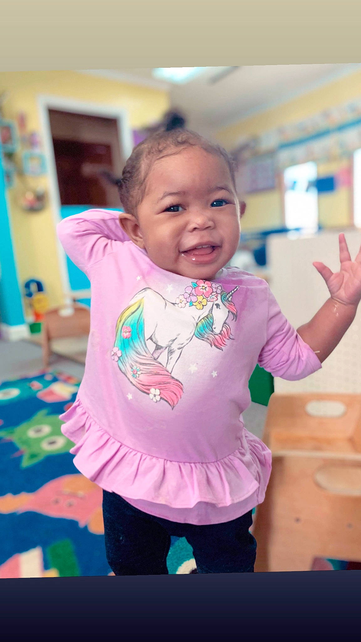 Ah Zaria joined the competition — help win amazing prizes! baby, child, face, fun, happy, person, pink, play, skin, smile, standing, t_shirt, toddler