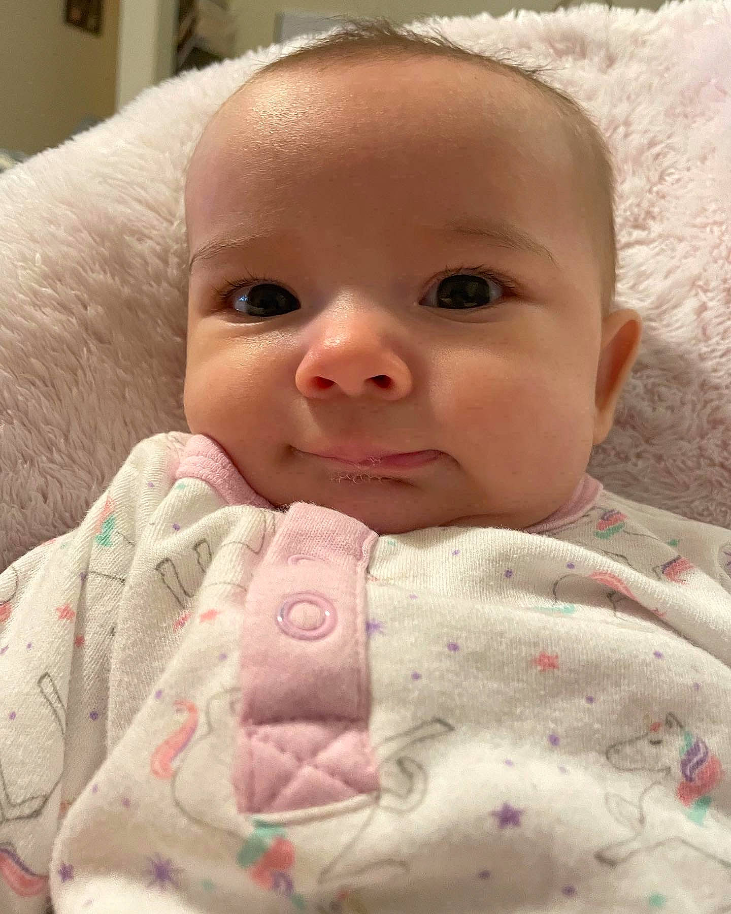 Ava is registered to the contest to win money with this photo: baby, baby_toddler_clothing, cheek, chin, comfort, eyebrow, eyelash, facial_expression, forehead, iris, lip, mammal, mouth, nose, person, pink, product, skin, sleeve, textile