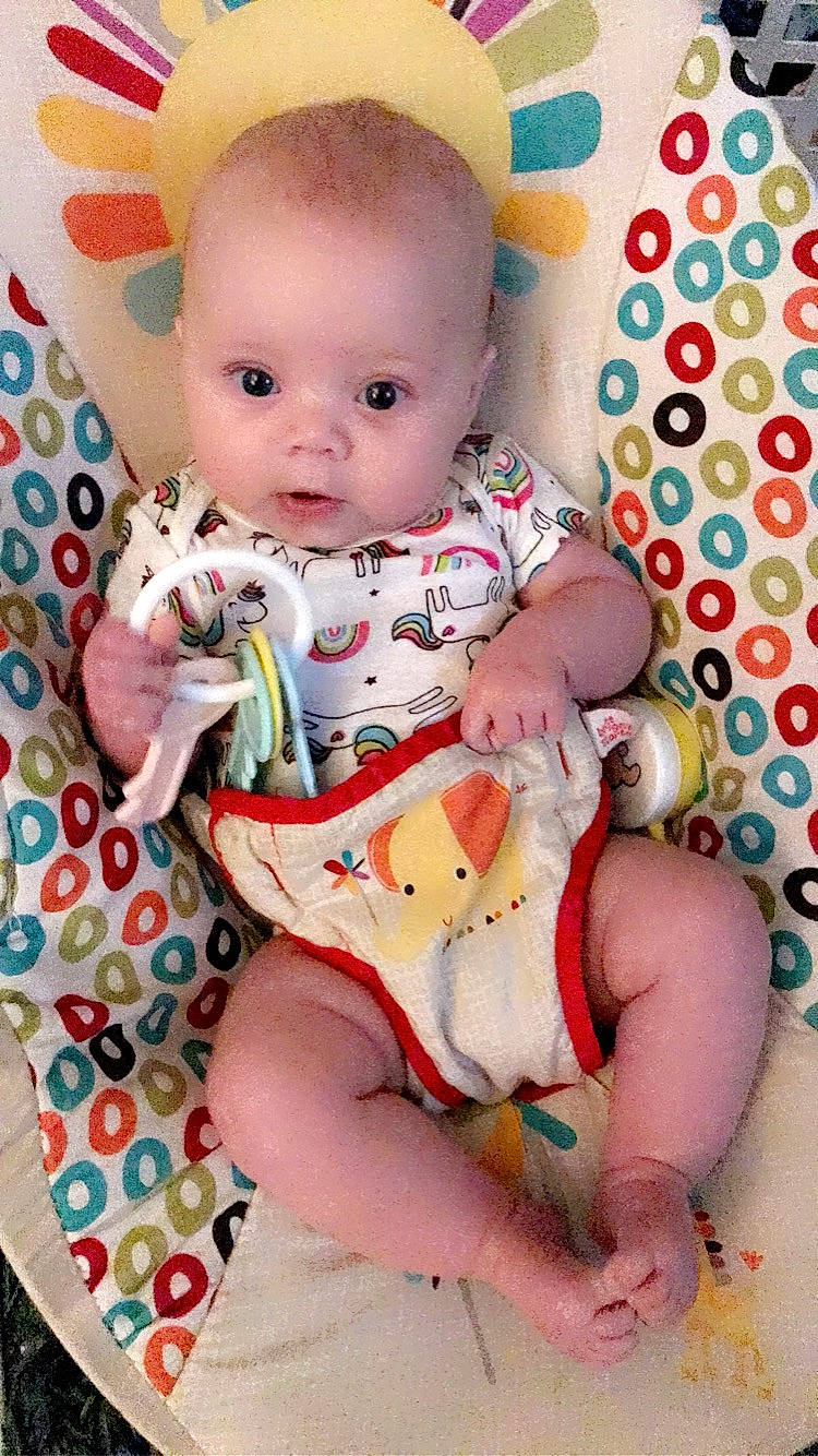 Zaylee joined the competition — help win amazing prizes! arm, baby, baby_products, baby_toddler_clothing, cheek, child, comfort, foot, happy, organ, pattern, person, pink, product, sitting, skin, sleeve, stomach, textile, thigh