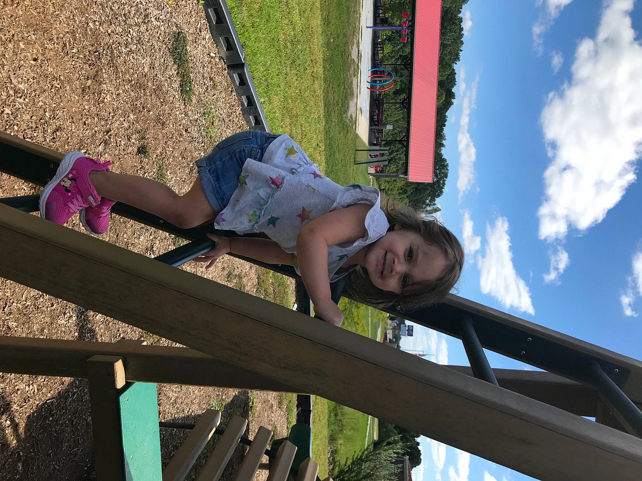 Desaray is registered to the contest to win money with this photo: blue, child, city, cloud, fun, grass, happy, human_leg, joy, leisure, person, plant, recreation, shorts, sky, smile, t_shirt, thigh, toddler, travel