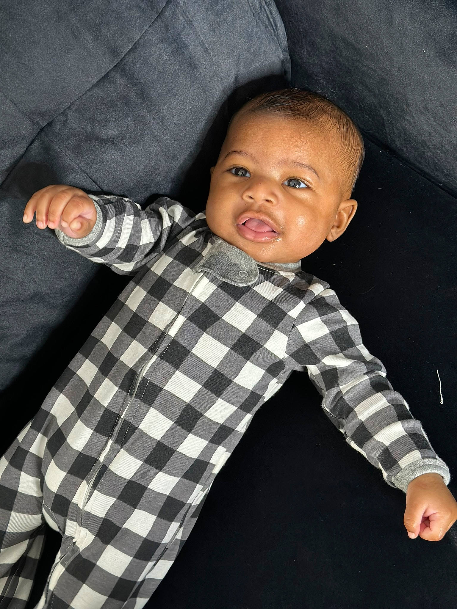 Marcus Jr. joined the competition — help win amazing prizes! baby_toddler_clothing, child, collar, comfort, cool, dress_shirt, eye, flash_photography, formal_wear, gesture, happy, head, nose, pattern, person, plaid, sleeve, t_shirt, tartan, thumb
