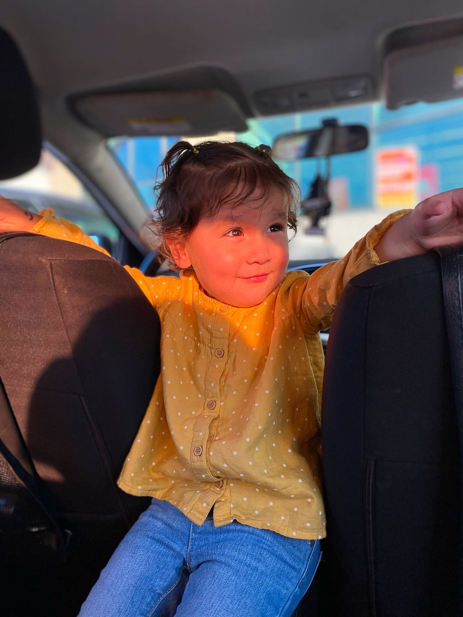 Jennifer joined the competition — help win amazing prizes! auto_part, automotive_design, automotive_exterior, car_seat, car_seat_cover, electric_blue, family_car, fun, gesture, happy, head_restraint, human_leg, jeans, joy, leisure, motor_vehicle, person, personal_luxury_car, smile, steering_wheel