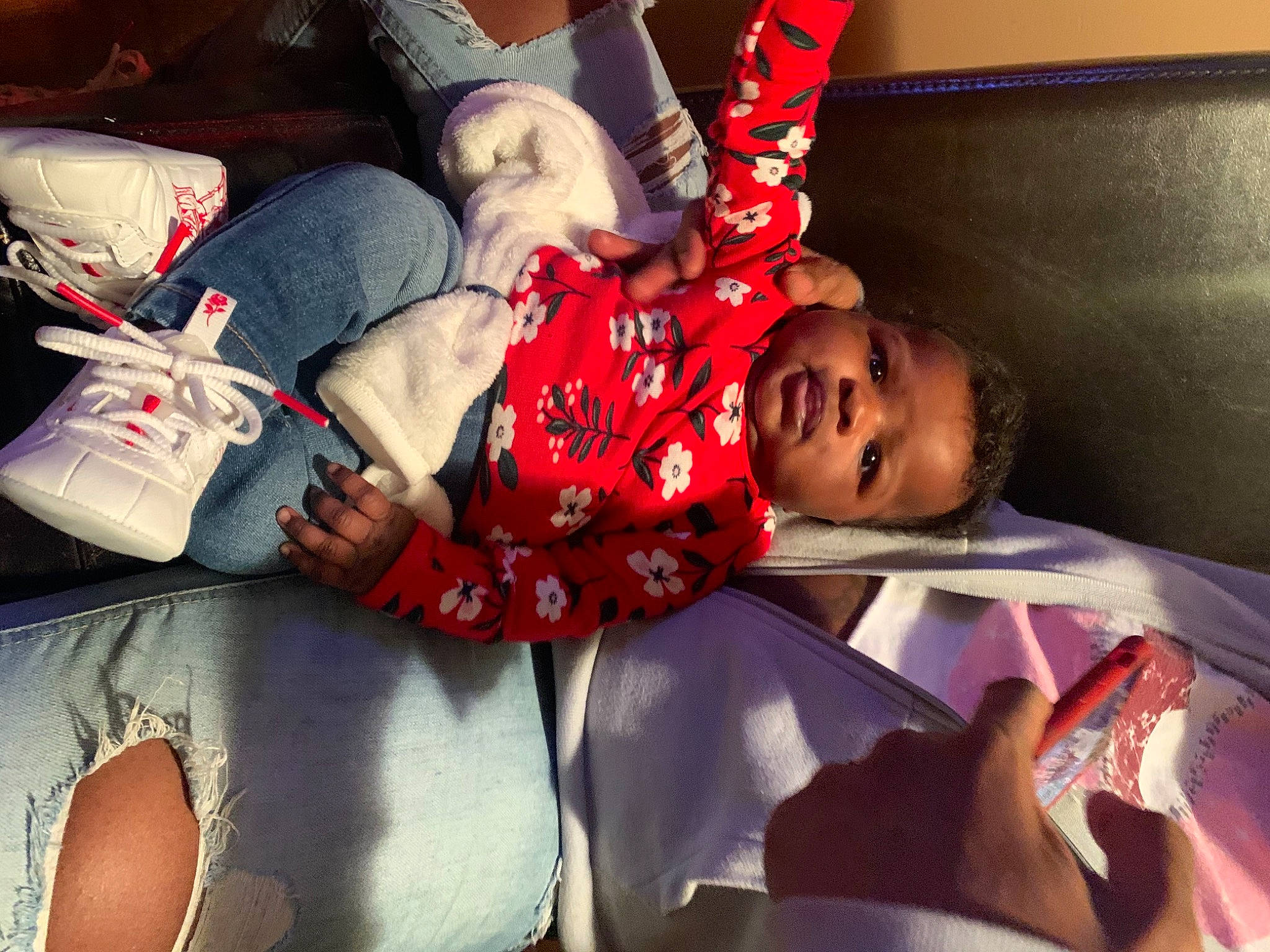 Bougie joined the competition — help win amazing prizes! arm, child, comfort, couch, elbow, facial_expression, finger, fun, hand, happy, human, human_leg, leg, mouth, person, red, smile, t_shirt, textile, thigh