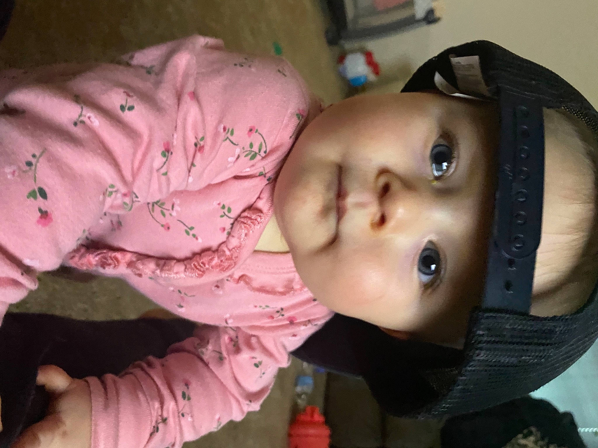 Drew is registered to the contest to win money with this photo: baby, baby_toddler_clothing, cap, cheek, child, chin, clothing, eye, eyelash, face, fun, headgear, headwear, jacket, lip, mouth, nose, person, personal_protective_equipment, skin