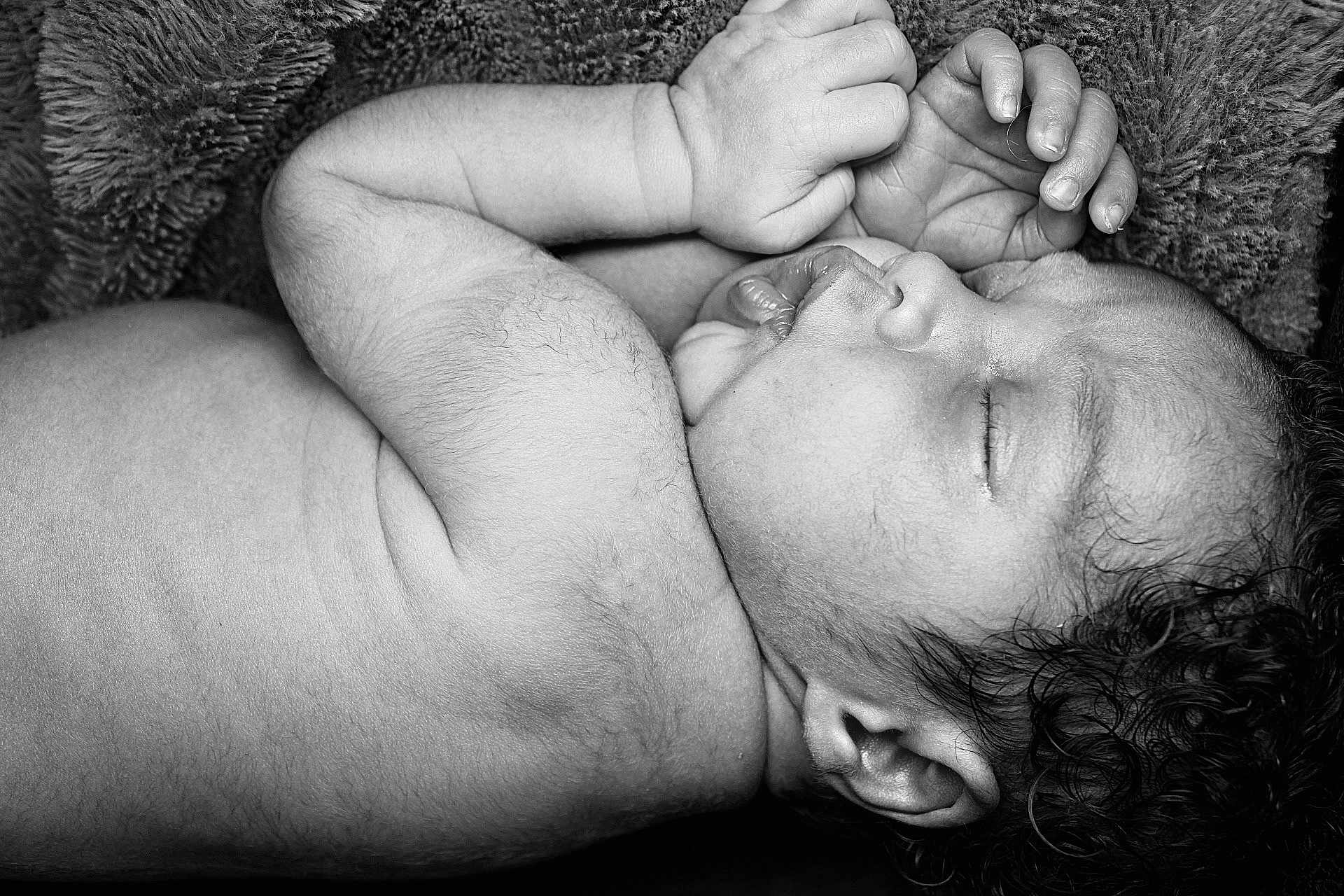 Kingstone joined the competition — help win amazing prizes! baby, newborn, sleeping, black_and_white, curly_hair, face, hand, skin, blanket, closeup, infant, peaceful, portrait, rest, soft_texture, cute, child, newborn_baby, lying_down, tender