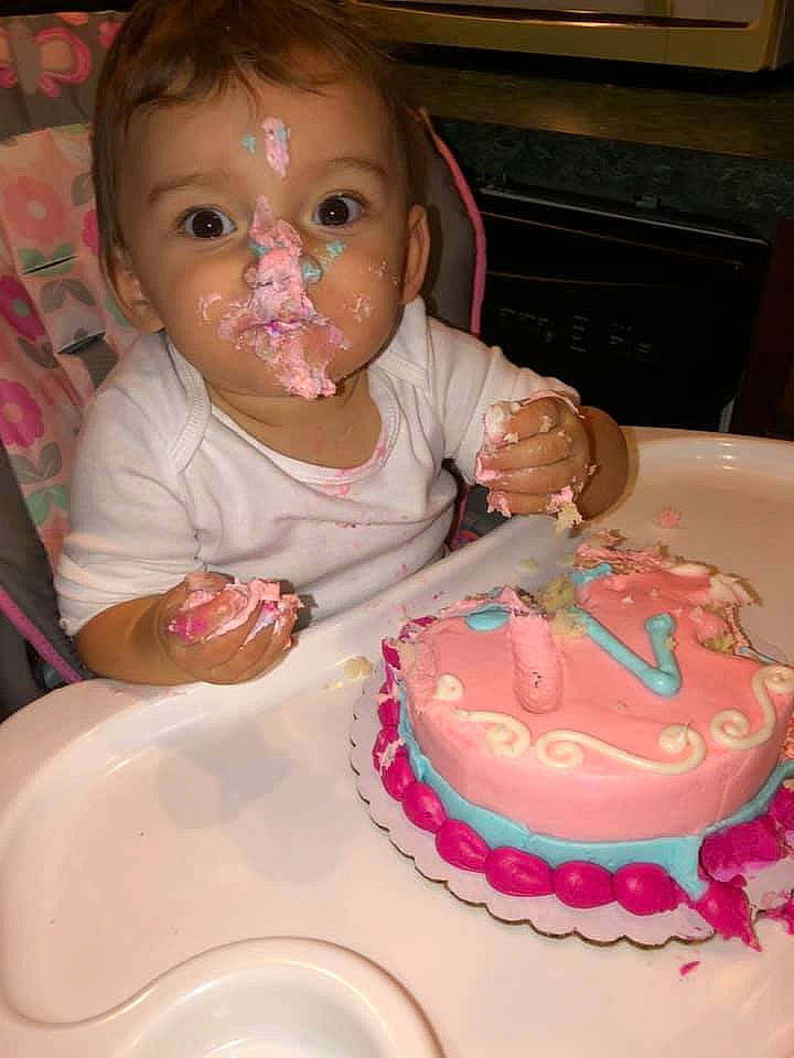 Sarah Gracelynn is registered to the contest to win money with this photo: baby, birthday, birthday_cake, birthday_candle, birthday_party, cake, cake_decorating, cake_decorating_supply, child, cuisine, food, fun, person, pink, plate, sugar_cake, sugar_paste, sweetness, table, tableware