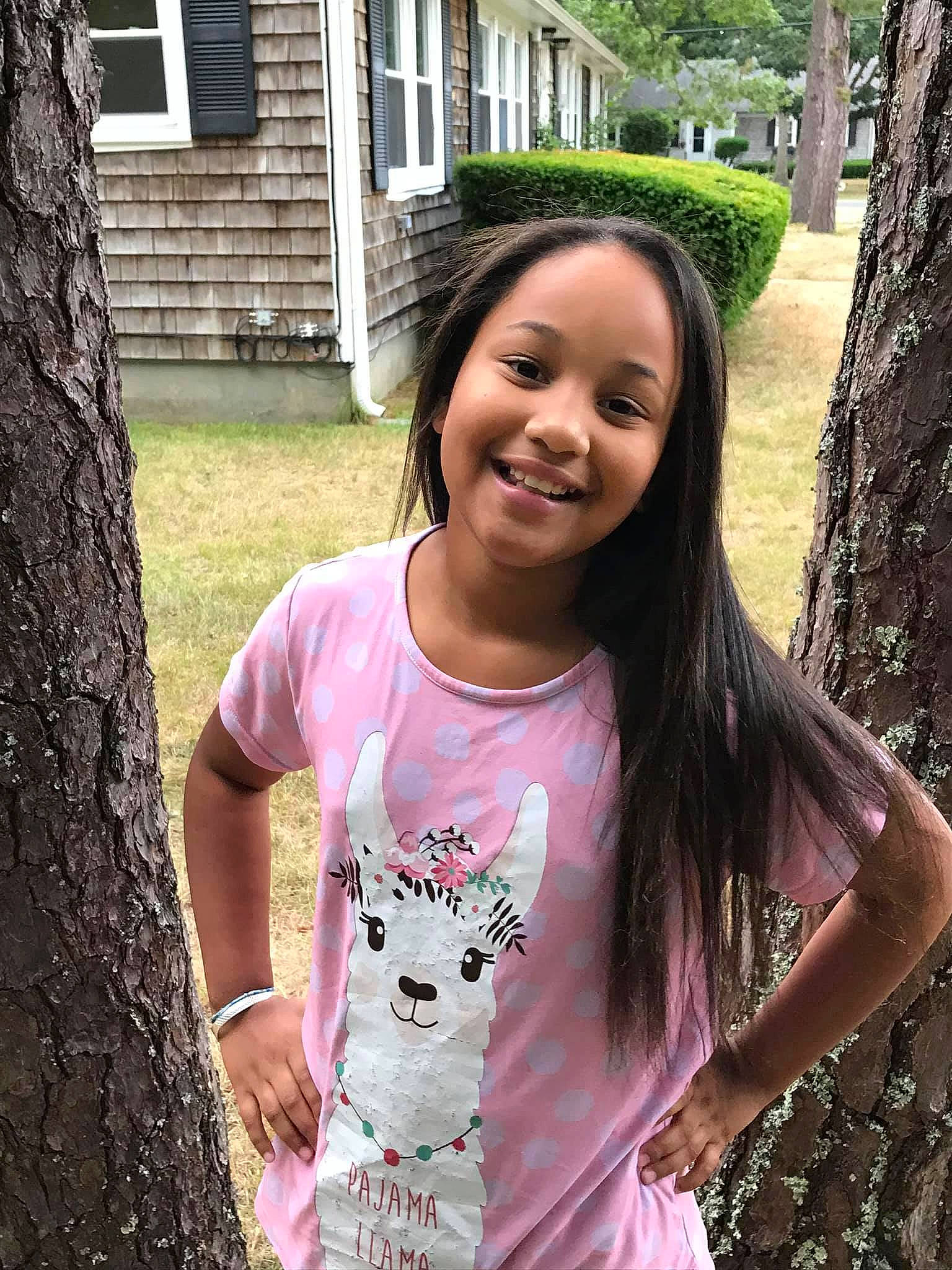 Aysia joined the competition — help win amazing prizes! backyard, clothing, cottage, day_dress, human, iris, joy, lavender, necklace, person, pink, sleeve, street_fashion, tooth, trunk, yard