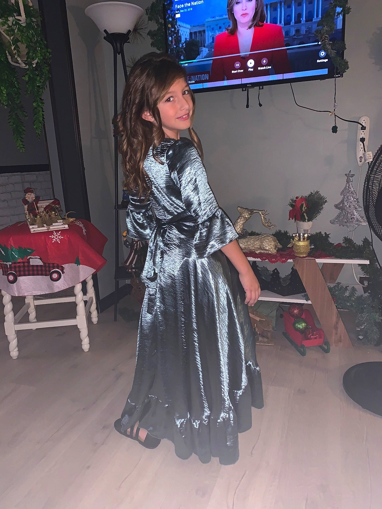 Sadie is registered to the contest to win money with this photo: clothing, dress, fashion_design, floor, flooring, fun, gown, joy, lady, person, room, textile
