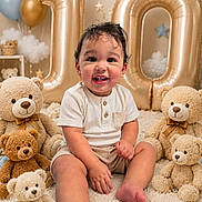 Dayron Alejandro joined the competition — help win amazing prizes! baby, teddy_bear, balloon, celebration, smile, child, indoor, toy, number, golden, star, cute, happy, sitting, portrait, fluffy, decor, festive, infant, soft