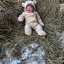 Cole joined the competition — help win amazing prizes! baby, child, smile, happy, onesie, bear_costume, hay, barn, snow, winter, outdoor, cute, infant, warm_clothing, hat, playful, seasonal, nature, portrait, cozy