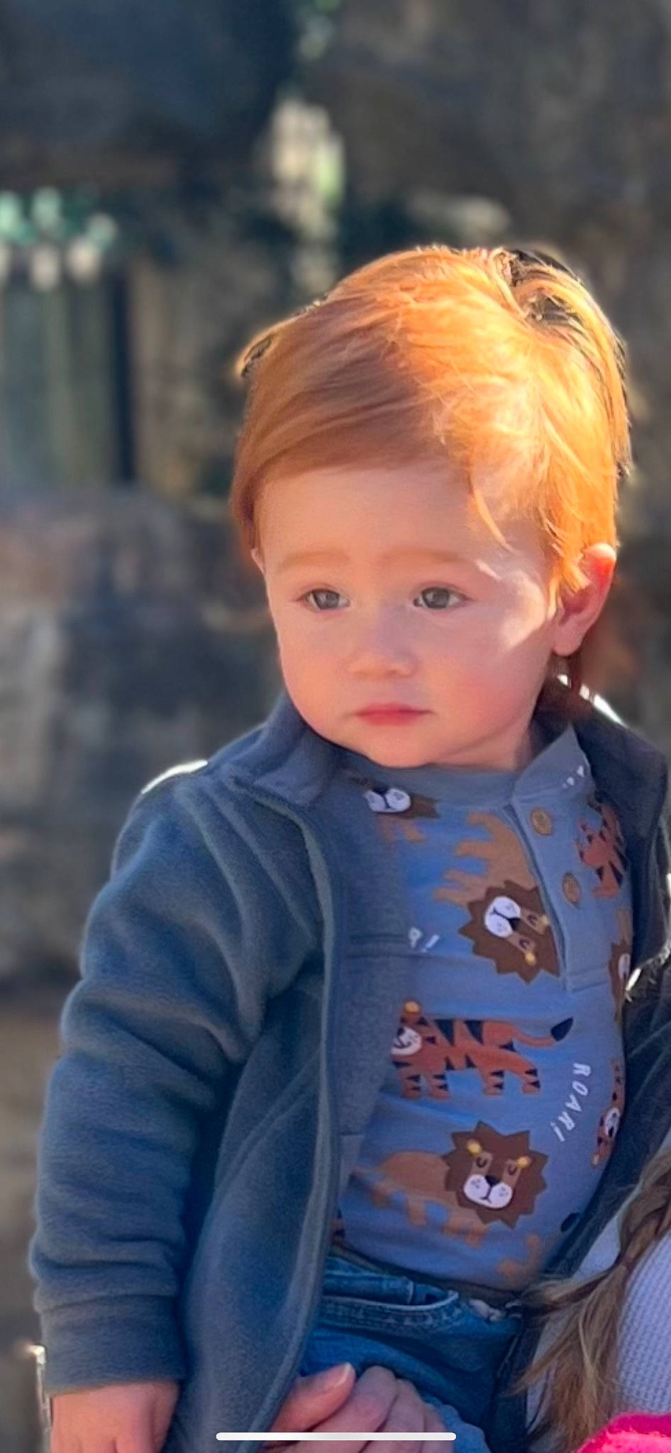 Cooper is registered to the contest to win money with this photo: baby_toddler_clothing, blond, brown_hair, cheek, child, electric_blue, eye, grass, hair, happy, head, iris, lip, nose, outerwear, person, skin, sleeve, smile, toddler