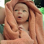 Korbyn joined the competition — help win amazing prizes! baby, bare_skin, bath_time, blanket, caregiver, child, close_up, cozy, eyes, face, hands, head, indoors, infant, open_mouth, peach_color, portrait, surprised, towel, wrapped