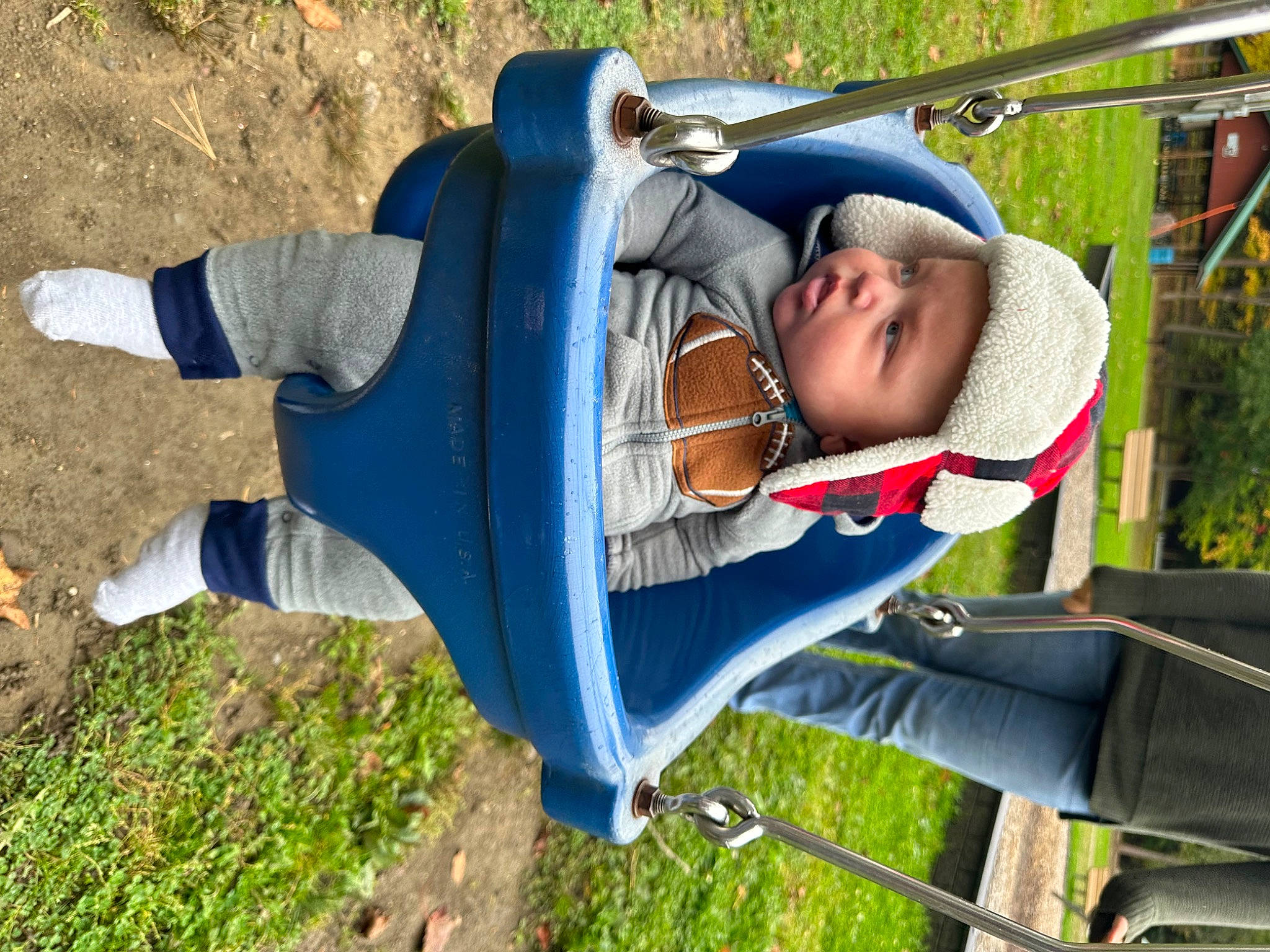 Ayden joined the competition — help win amazing prizes! baby, baby_products, baby_toddler_clothing, child, comfort, electric_blue, fun, grass, headwear, leisure, people_in_nature, person, personal_protective_equipment, plant, play, recreation, sitting, soil, swing, toddler