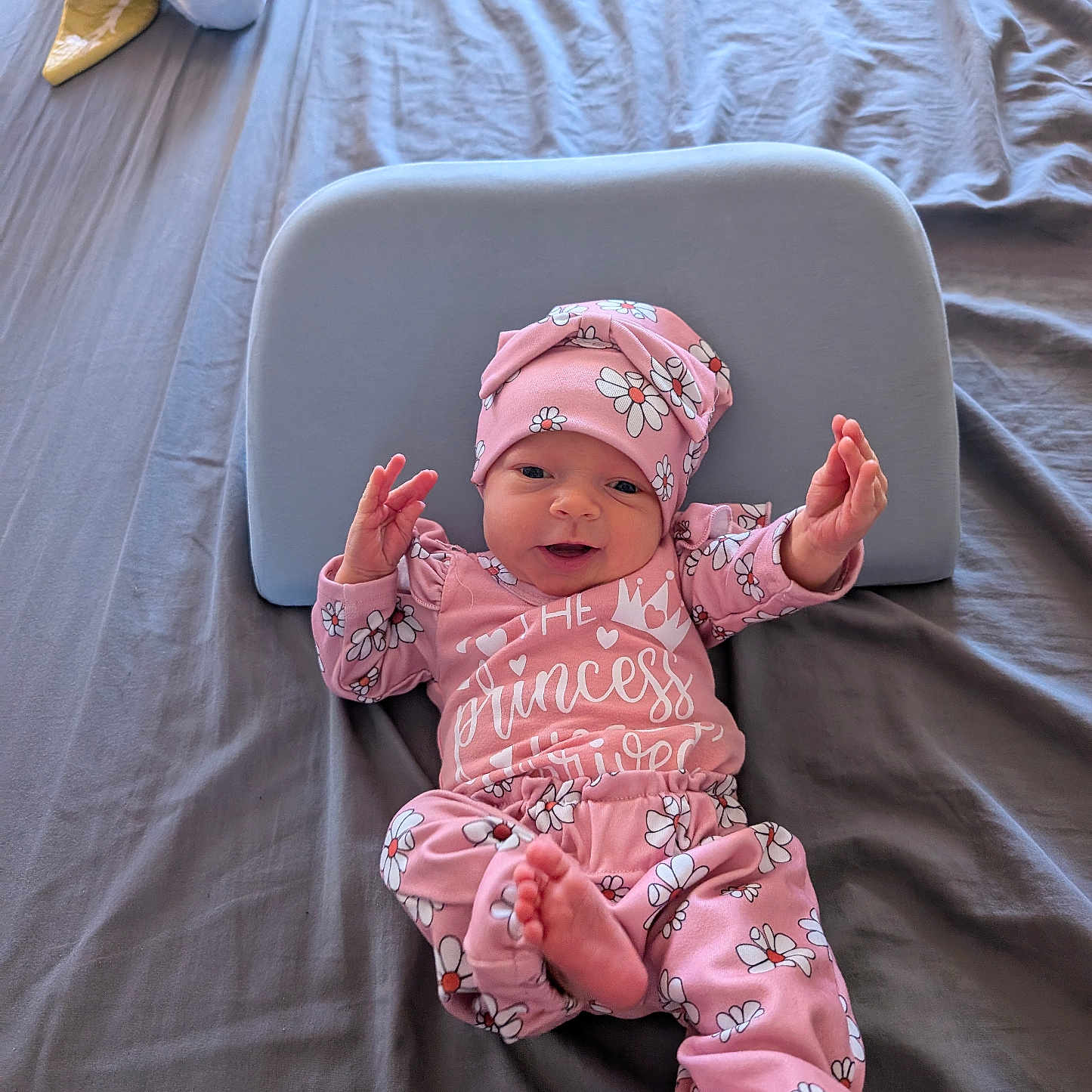 Adelaide Leanne joined the competition — help win amazing prizes! baby, bed, bodypart, bonnet, bread, cap, clothing, couch, cushion, face, finger, food, furniture, hand, hat, head, newborn, person, photography, portrait