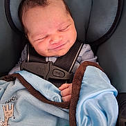 Princeton joined the competition — help win amazing prizes! newborn, baby, infant, sleeping, face, smile, car_seat, seatbelt, blanket, blue_blanket, pacifier, brown_blanket, portrait, indoors, cozy,  ಸುರಕ್ಷಿತ, child, closed_eyes, infant_clothing, photography