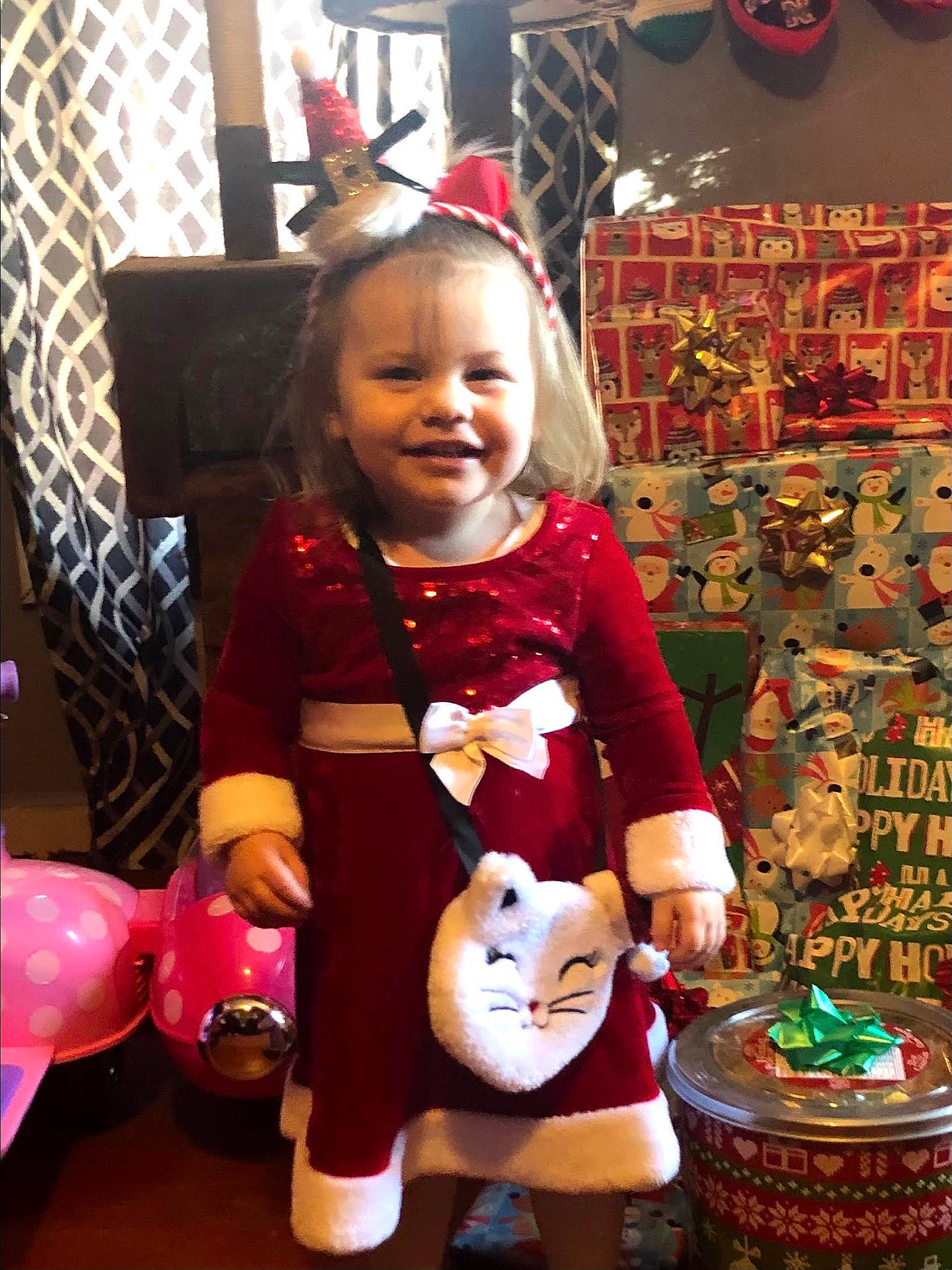 Kalliopë joined the competition — help win amazing prizes! baby, baby_toddler_clothing, child, christmas, christmas_eve, costume, event, fun, happy, head, holiday, joy, mammal, person, photograph, purple, room, smile, snapshot, stuffed_toy
