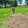 Axel is registered to the contest to win money with this photo: child, swing, park, grass, trees, outdoor, playground, daylight, footwear, sandals, bench, lamppost, sky, clouds, person, recreation, fun, summer, greenery, suburban