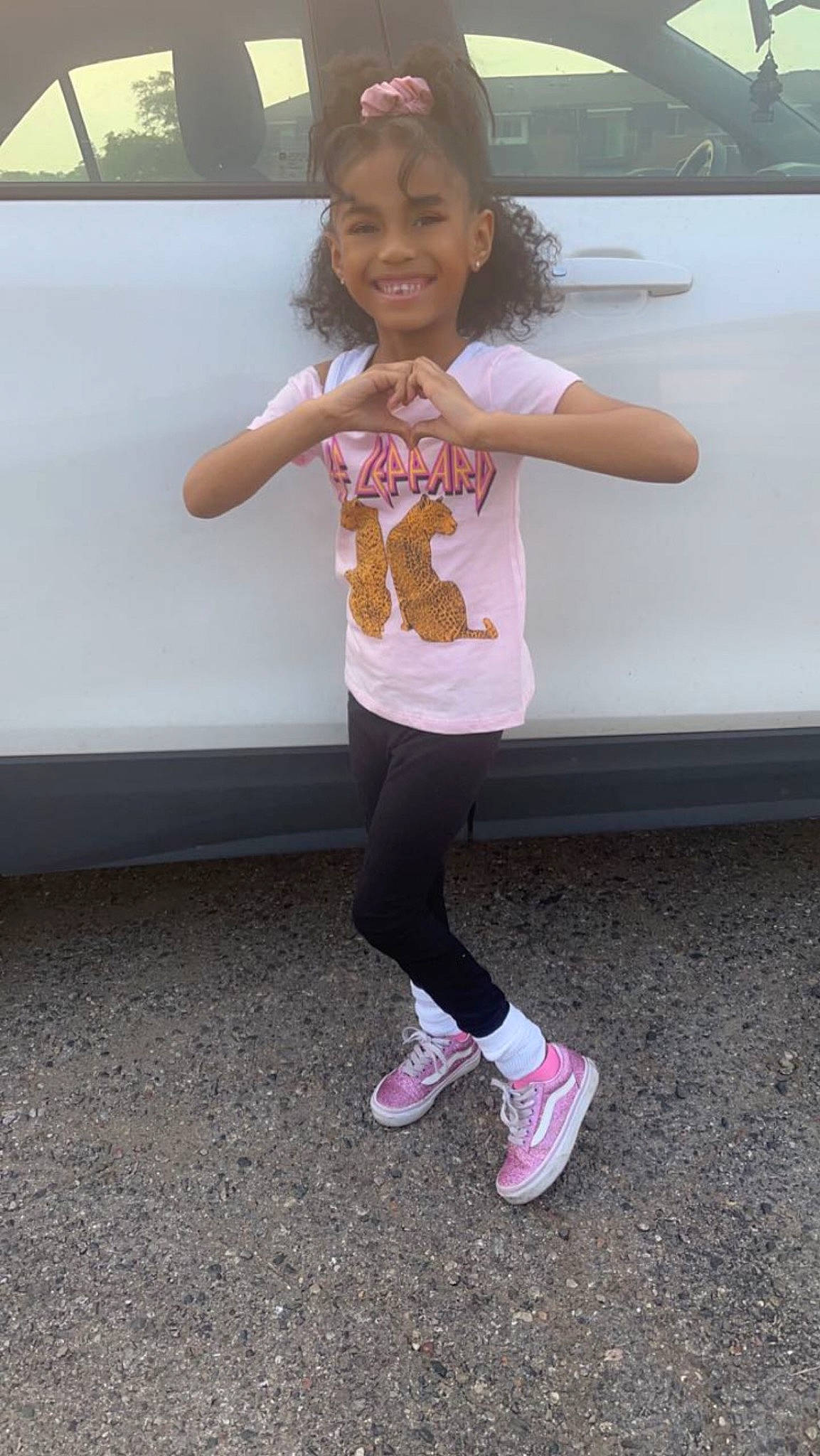 Kassidy joined the competition — help win amazing prizes! active_pants, automotive_exterior, eye, face, hair, happy, head, joy, leg, person, pink, recreation, shoe, sleeve, smile, t_shirt, thigh, toddler, vehicle_door, waist