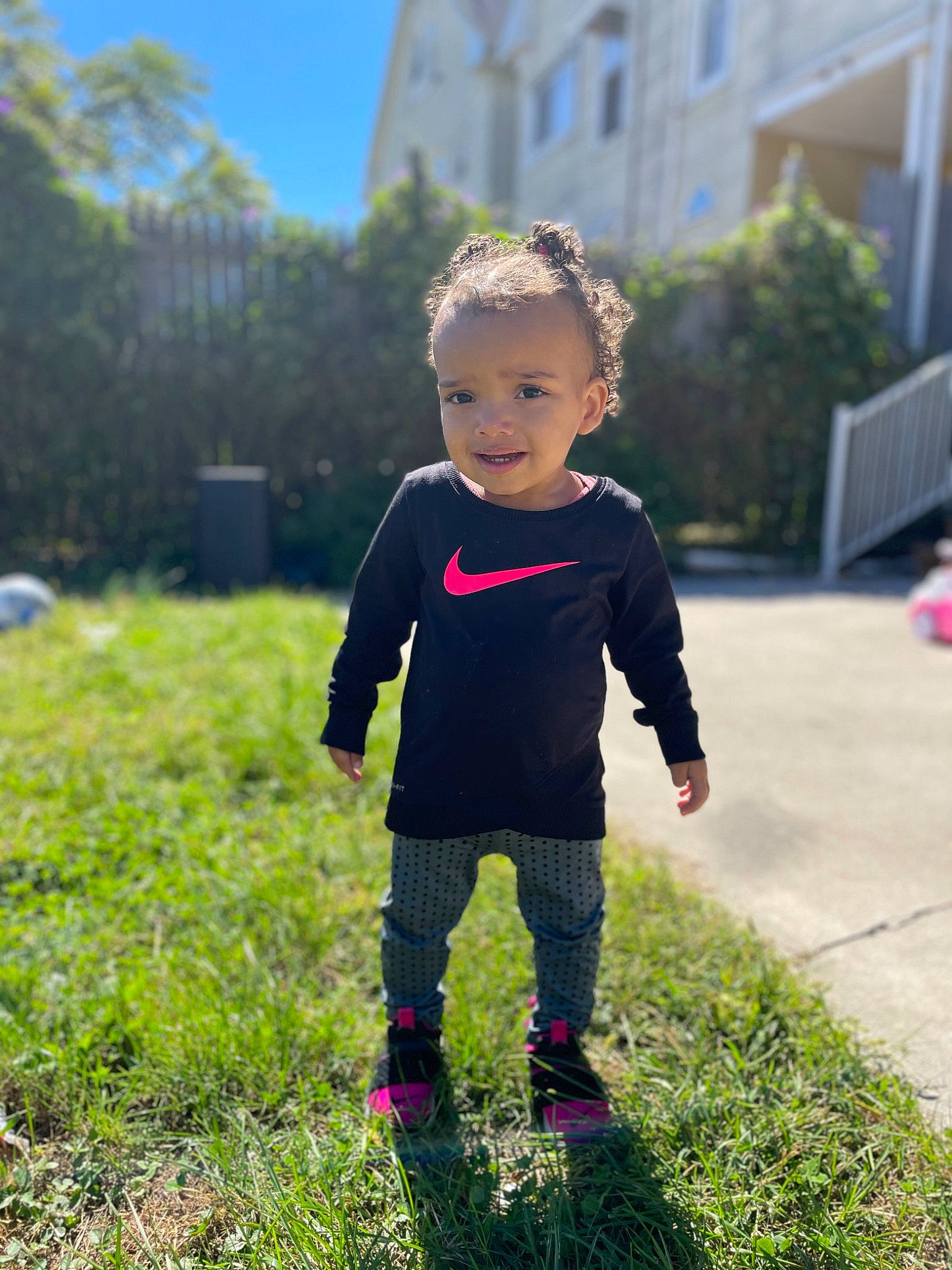 Cali joined the competition — help win amazing prizes! baby, baby_toddler_clothing, child, eye, face, fun, grass, grass_family, grassland, happy, joy, lawn, leisure, magenta, people_in_nature, person, plant, recreation, sky, toddler