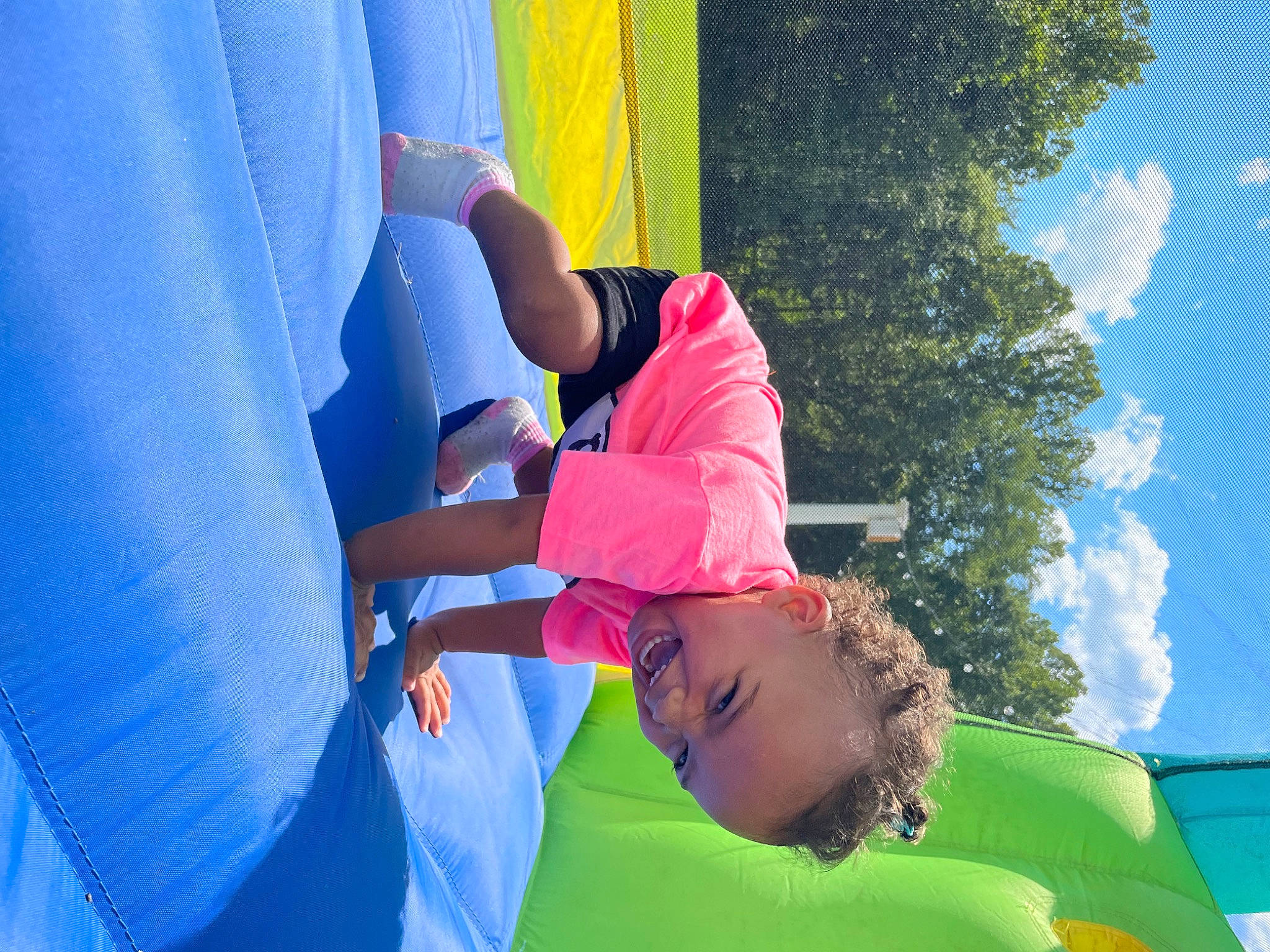 Cali joined the competition — help win amazing prizes! azure, blue, child, cloud, daytime, elbow, electric_blue, fun, gesture, grass, green, happy, human_leg, leisure, person, plant, recreation, sky, t_shirt, tree