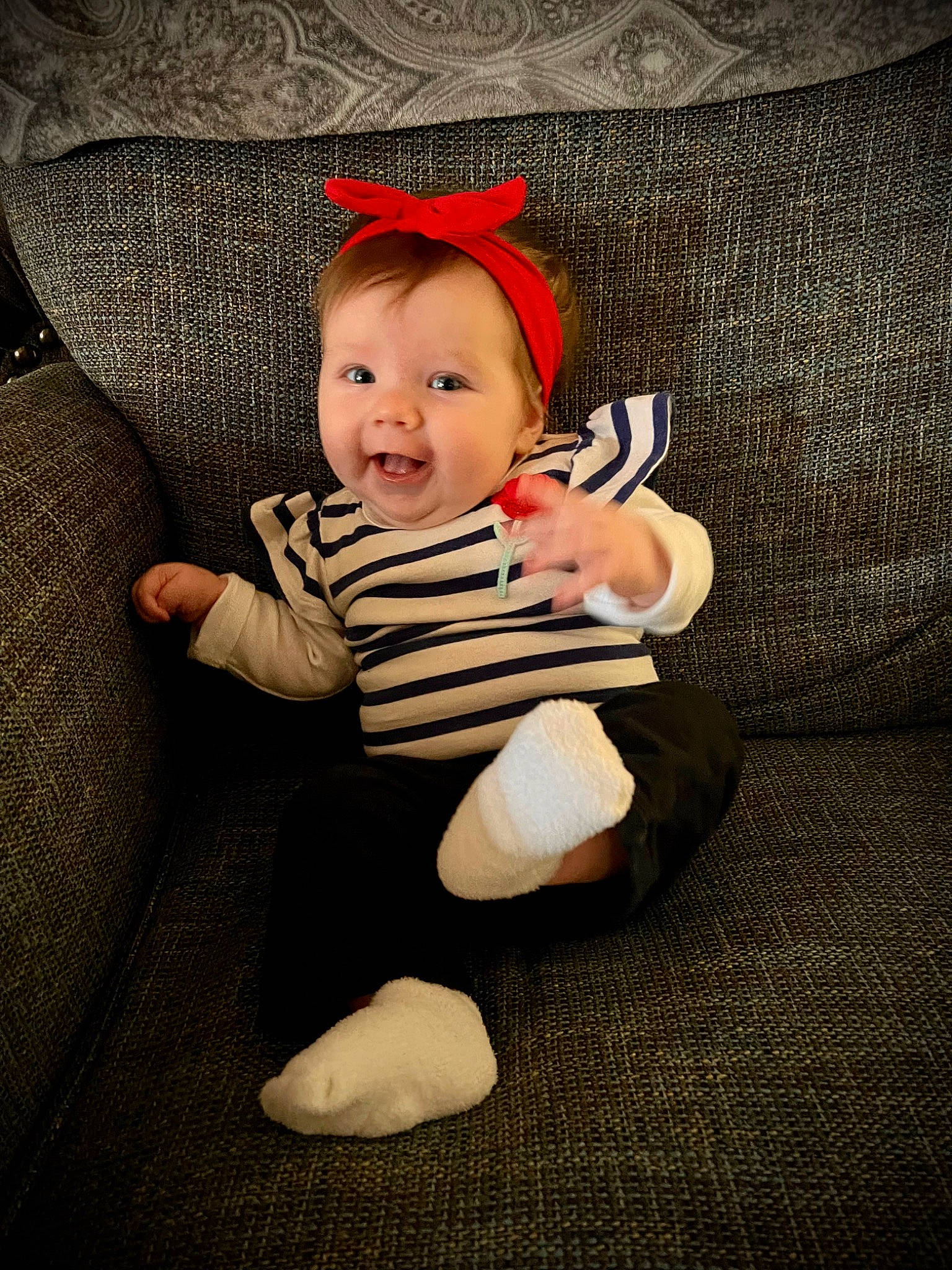 Charli joined the competition — help win amazing prizes! arm, baby, baby_toddler_clothing, cheek, child, comfort, eye, finger, flash_photography, flooring, gesture, hand, happy, leg, outerwear, person, sitting, sleeve, smile, thumb