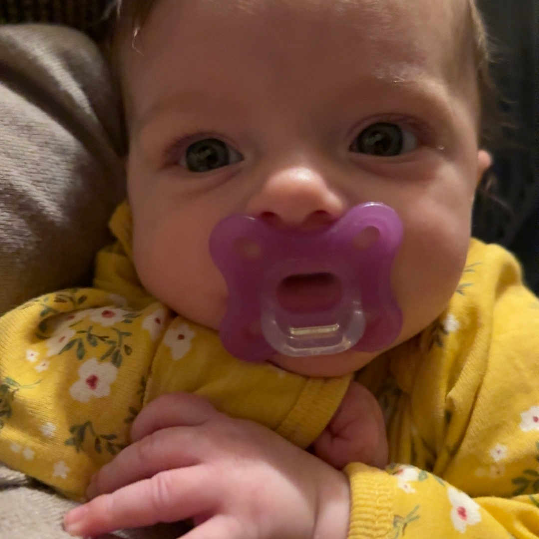 Lakelin joined the competition — help win amazing prizes! applique, baby, bodypart, clothing, couch, cushion, face, finger, furniture, hand, head, homedecor, knitwear, mouth, newborn, pattern, person, photography, portrait, sweater