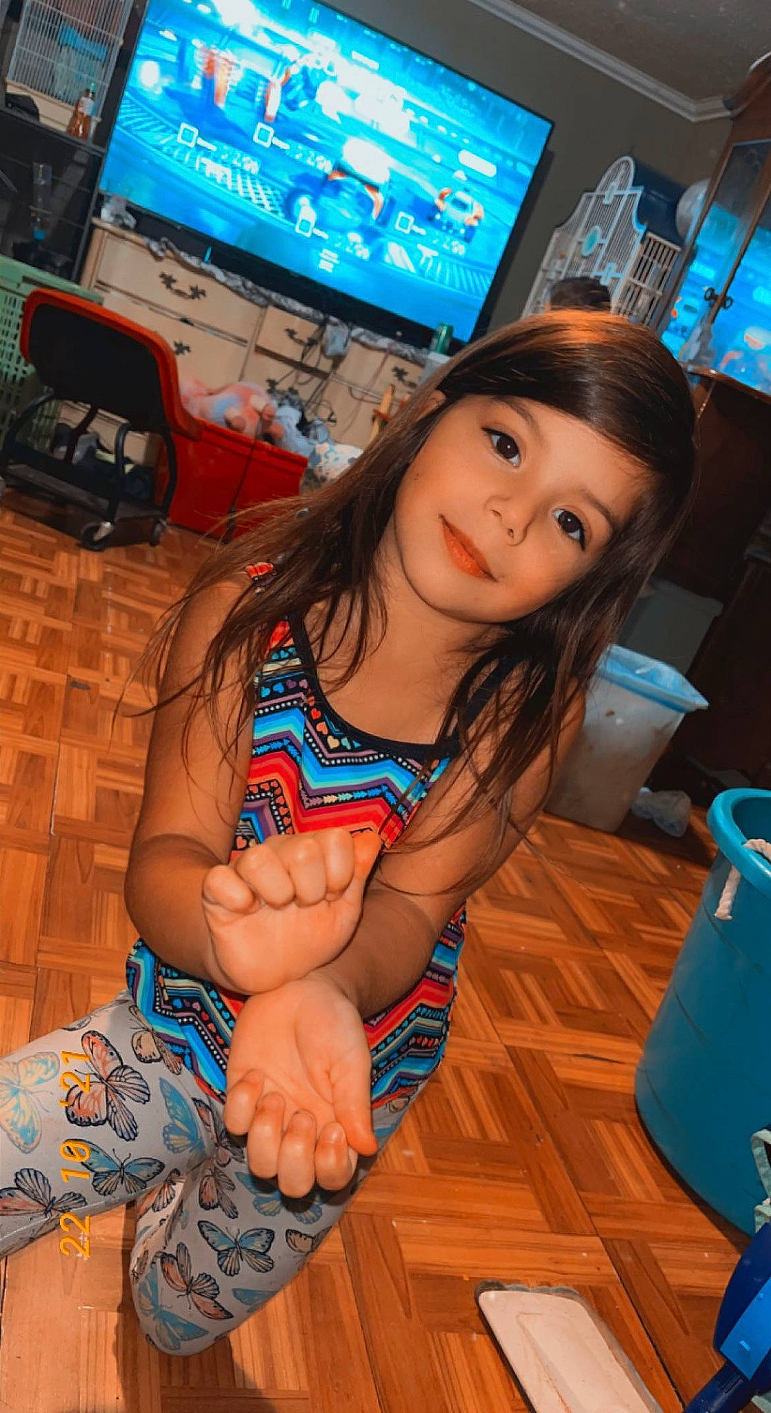 Trinitty joined the competition — help win amazing prizes! abdomen, black_hair, blue, brown_hair, chest, eye, flash_photography, foot, fun, happy, human_leg, joy, leisure, long_hair, navel, person, skin, television, thigh, thumb