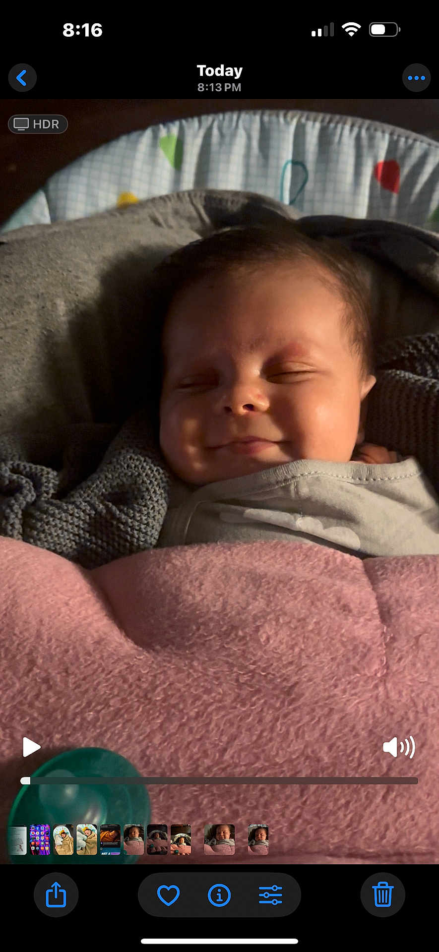 Ryker is registered to the contest to win money with this photo: baby, smiling, blanket, cozy, sleeping, infant, closeup, face, child, indoors, comfort, soft, cute, relaxed, small, portrait, resting, peaceful, warm, seated