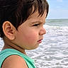 Caleb is registered to the contest to win money with this photo: child, boy, profile, beach, ocean, waves, sky, water, tank_top, serious, young, portrait, side_view, outdoor, summer, nature, person, hair, face, closeup