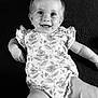 Ella-Rose joined the competition — help win amazing prizes! baby, infant, smile, onesie, floral_pattern, lying_down, happy, child, cute, portrait, black_and_white, small_child, skin, face, head, arm, leg, expression, person, toddler