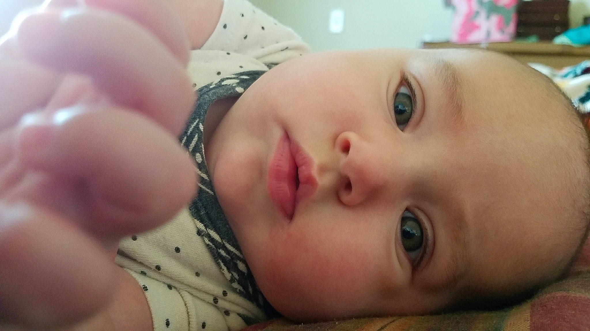 Hadlee is registered to the contest to win money with this photo: baby, cheek, child, chin, close_up, eye, eyebrow, face, finger, forehead, hand, head, iris, lip, mouth, muscle, nail, nose, person, skin