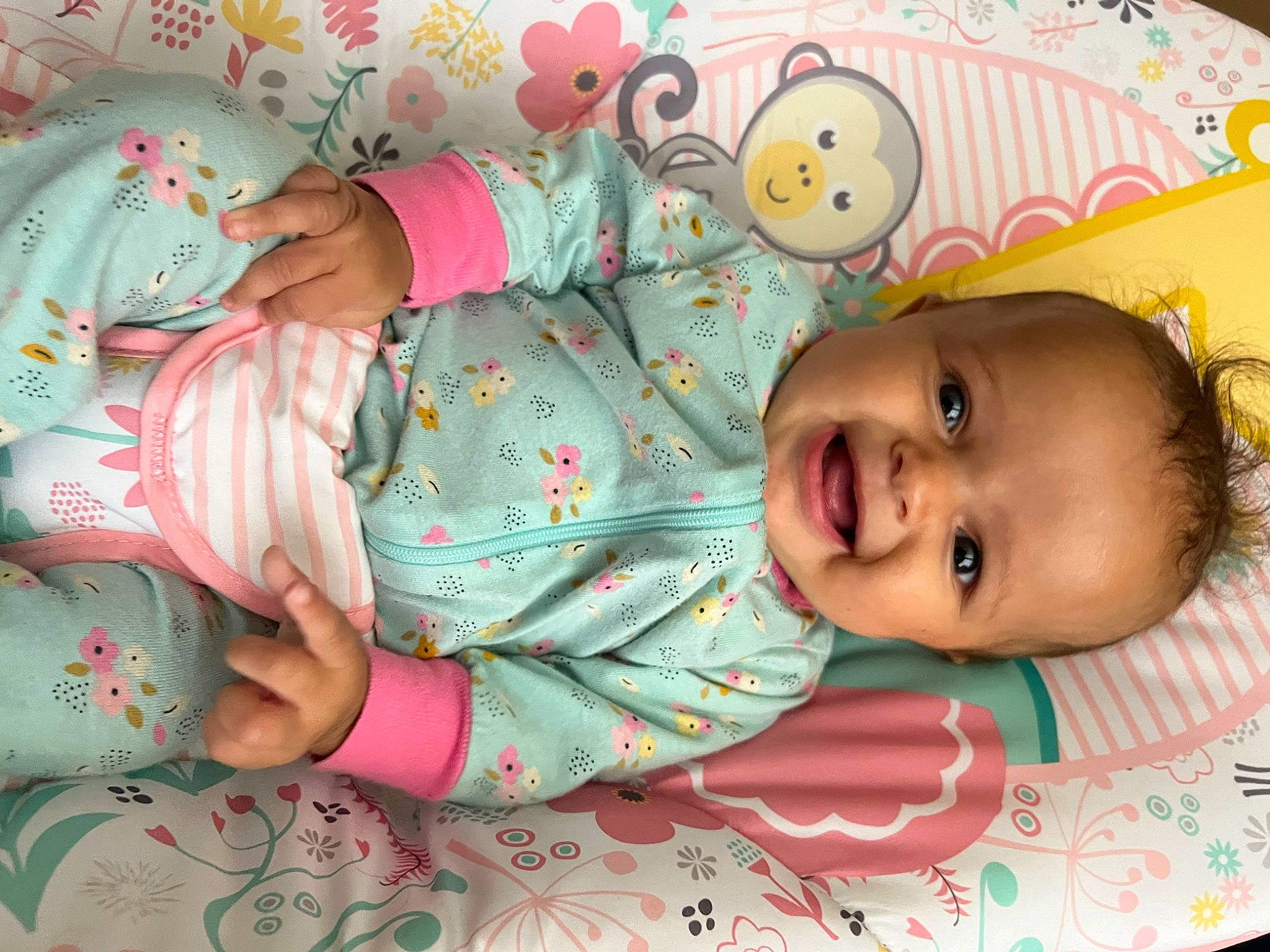 Auriana joined the competition — help win amazing prizes! baby, baby_products, baby_toddler_clothing, beauty, cheek, child, comfort, face, facial_expression, finger, happy, linens, nose, pattern, person, pink, product, skin, smile, textile