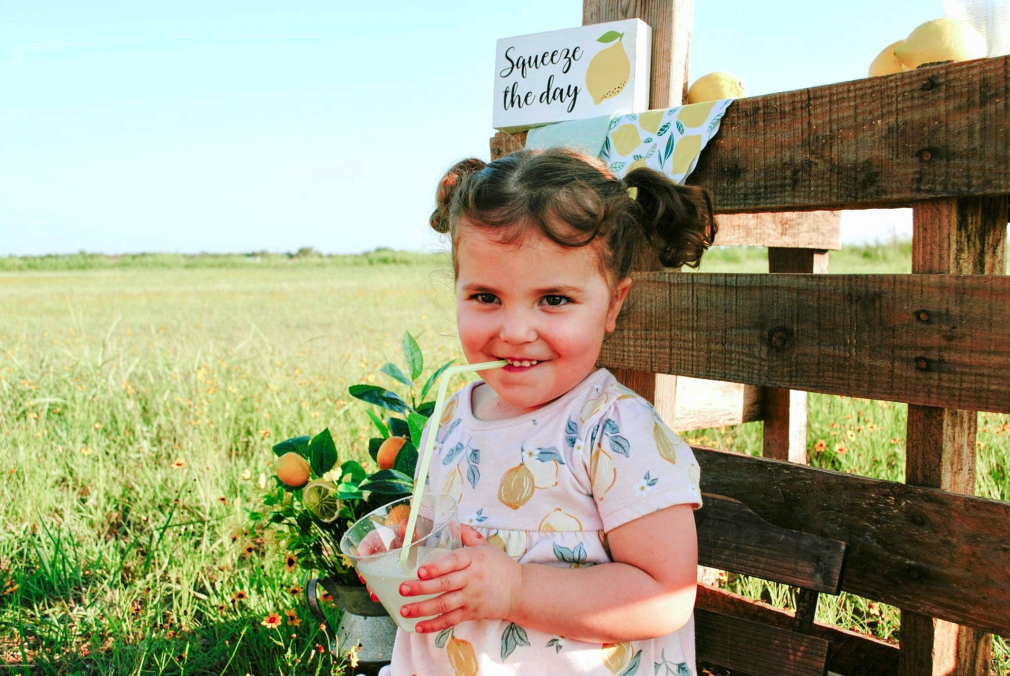 Grace joined the competition — help win amazing prizes! baby_toddler_clothing, fence, flower, grass, grass_family, grassland, happy, joy, landscape, meadow, morning, natural_environment, nature, people_in_nature, person, plant, sky, smile, summer, toddler