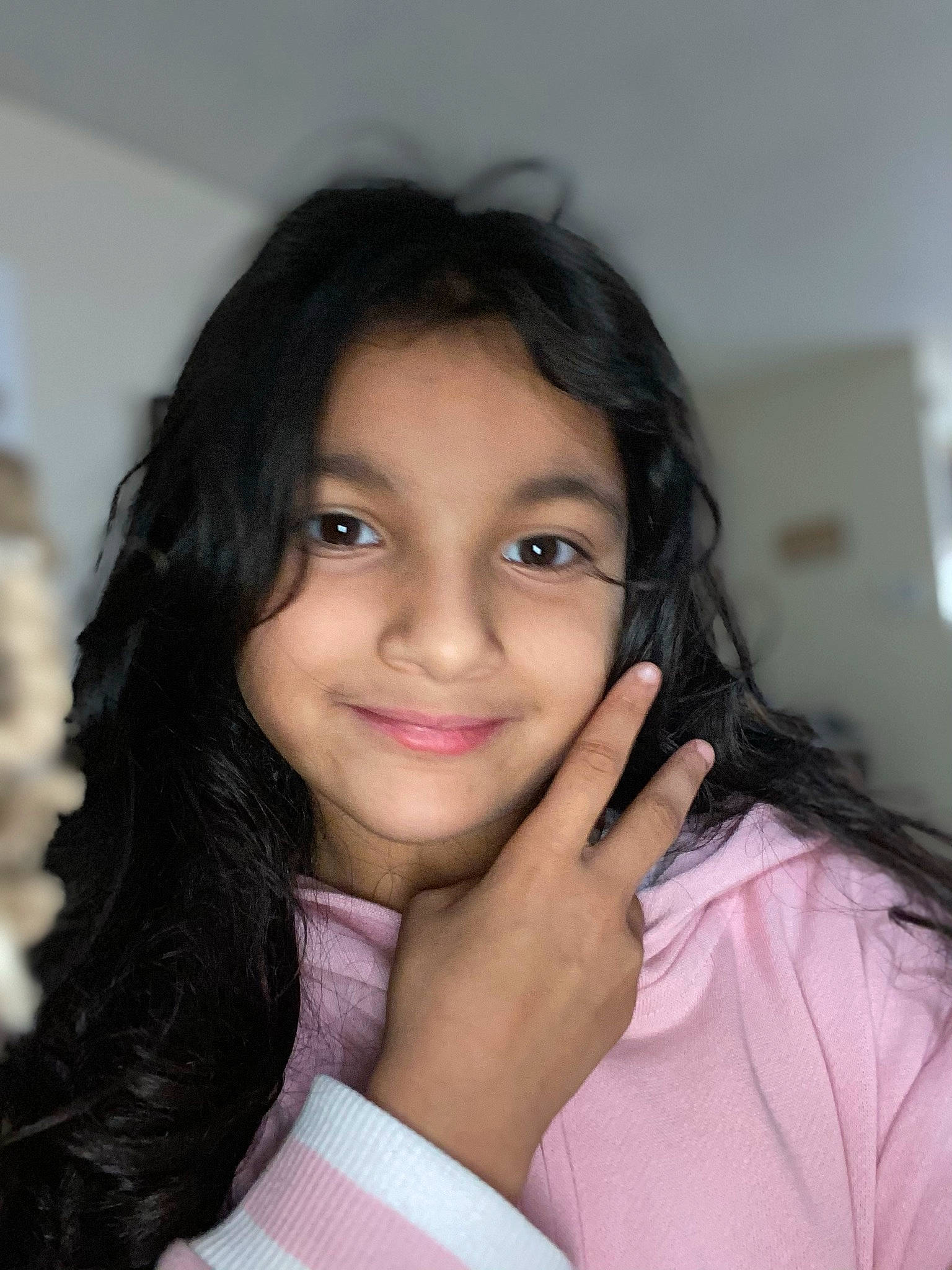 Joslyn is registered to the contest to win money with this photo: beauty, black_hair, child_model, clothing, eyebrow, eyelash, finger, forehead, gesture, hairstyle, happy, iris, joy, lip, long_hair, person, portrait_photography, skin, thumb, tooth