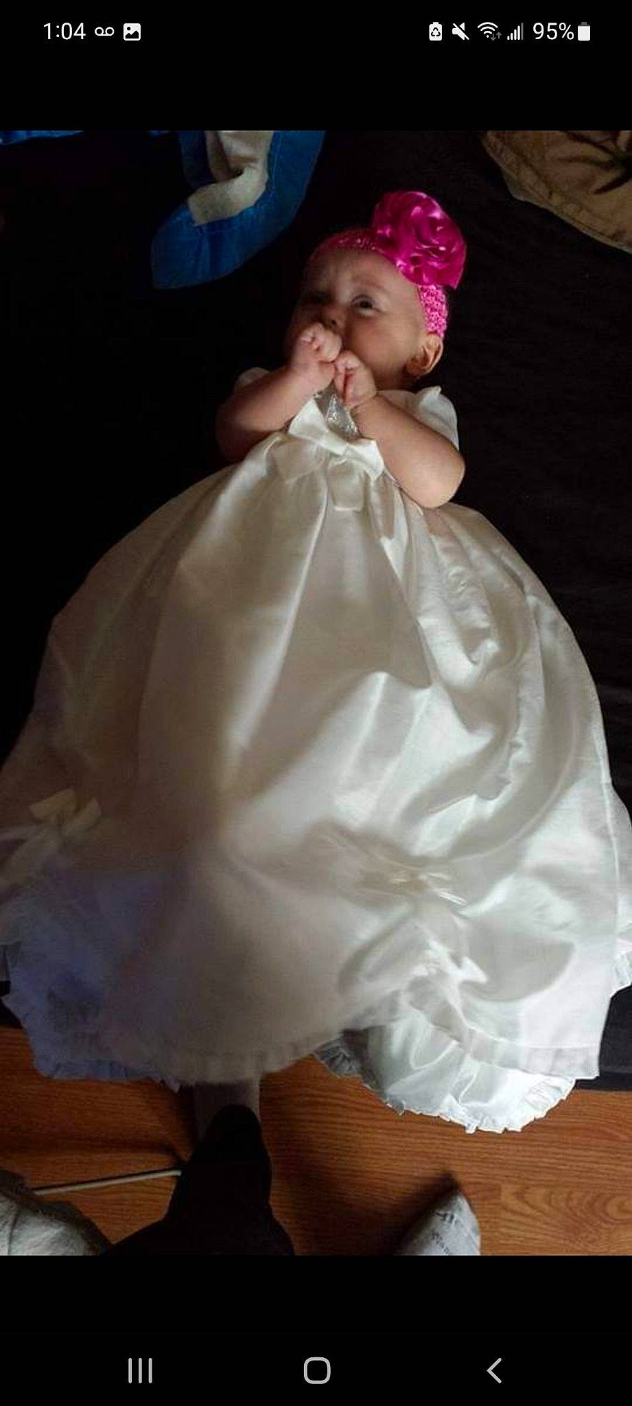Isabella is registered to the contest to win money with this photo: baby_toddler_clothing, bridal_accessory, bridal_clothing, bridal_party_dress, day_dress, dress, embellishment, event, eye, fashion_design, flash_photography, formal_wear, gown, headpiece, person, petal, pink, sleeve, toddler, wedding_dress