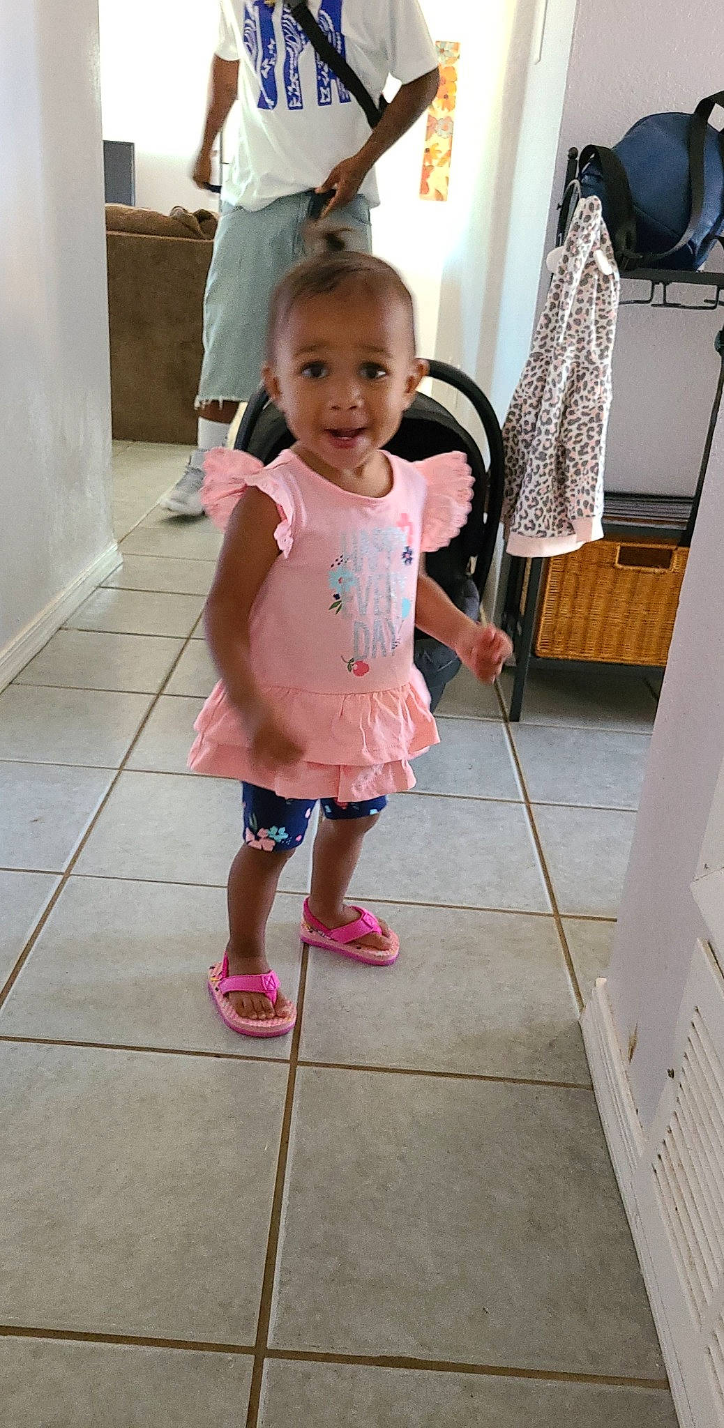 Ta'Leah joined the competition — help win amazing prizes! baby, child, floor, flooring, person, pink, shoulder, skin, standing, toddler