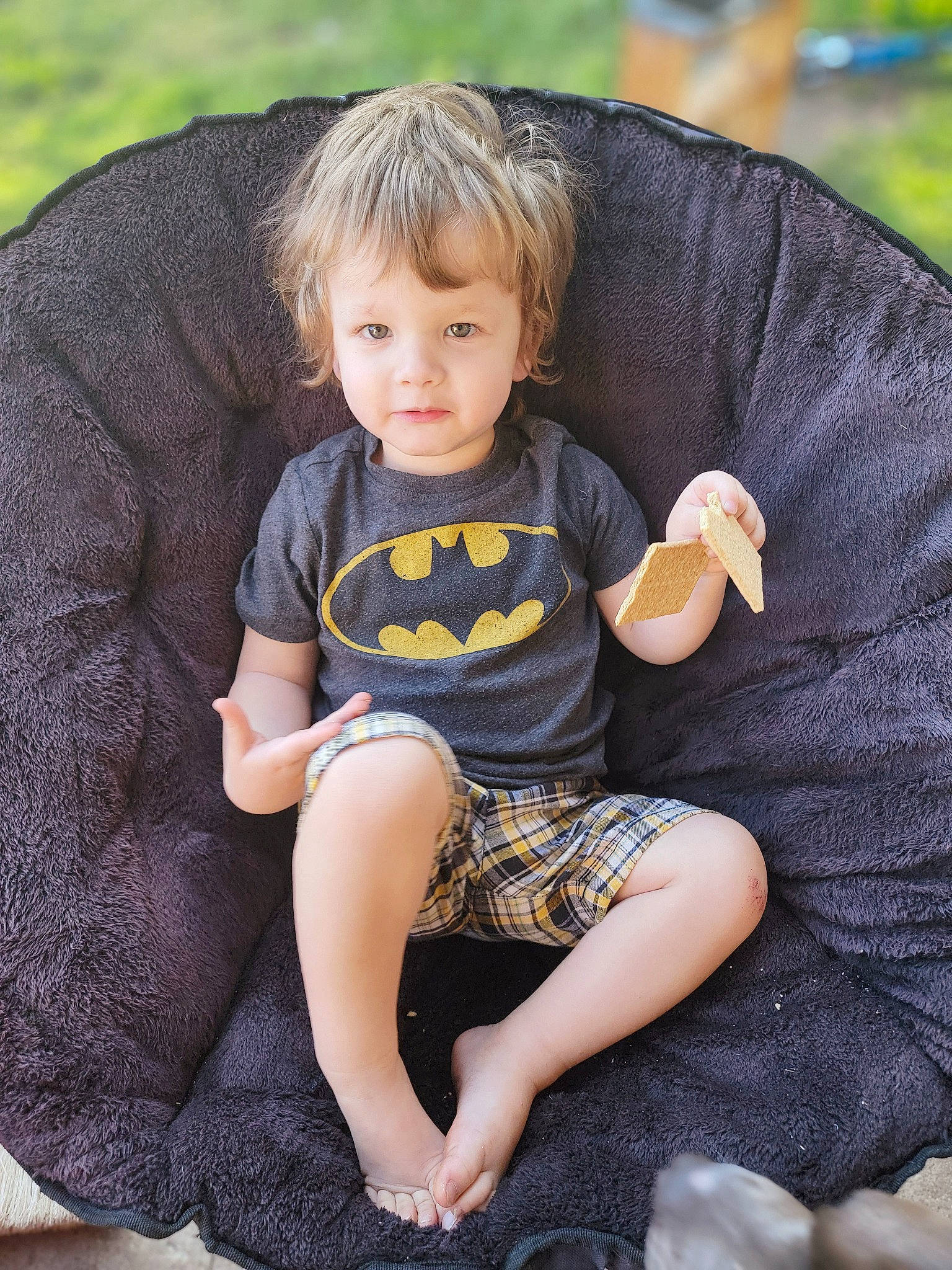 Daylin joined the competition — help win amazing prizes! baby_toddler_clothing, eye, face, grass, hair, hand, happy, head, human_leg, lap, leg, leisure, pattern, people_in_nature, person, sitting, skin, sleeve, t_shirt, thigh